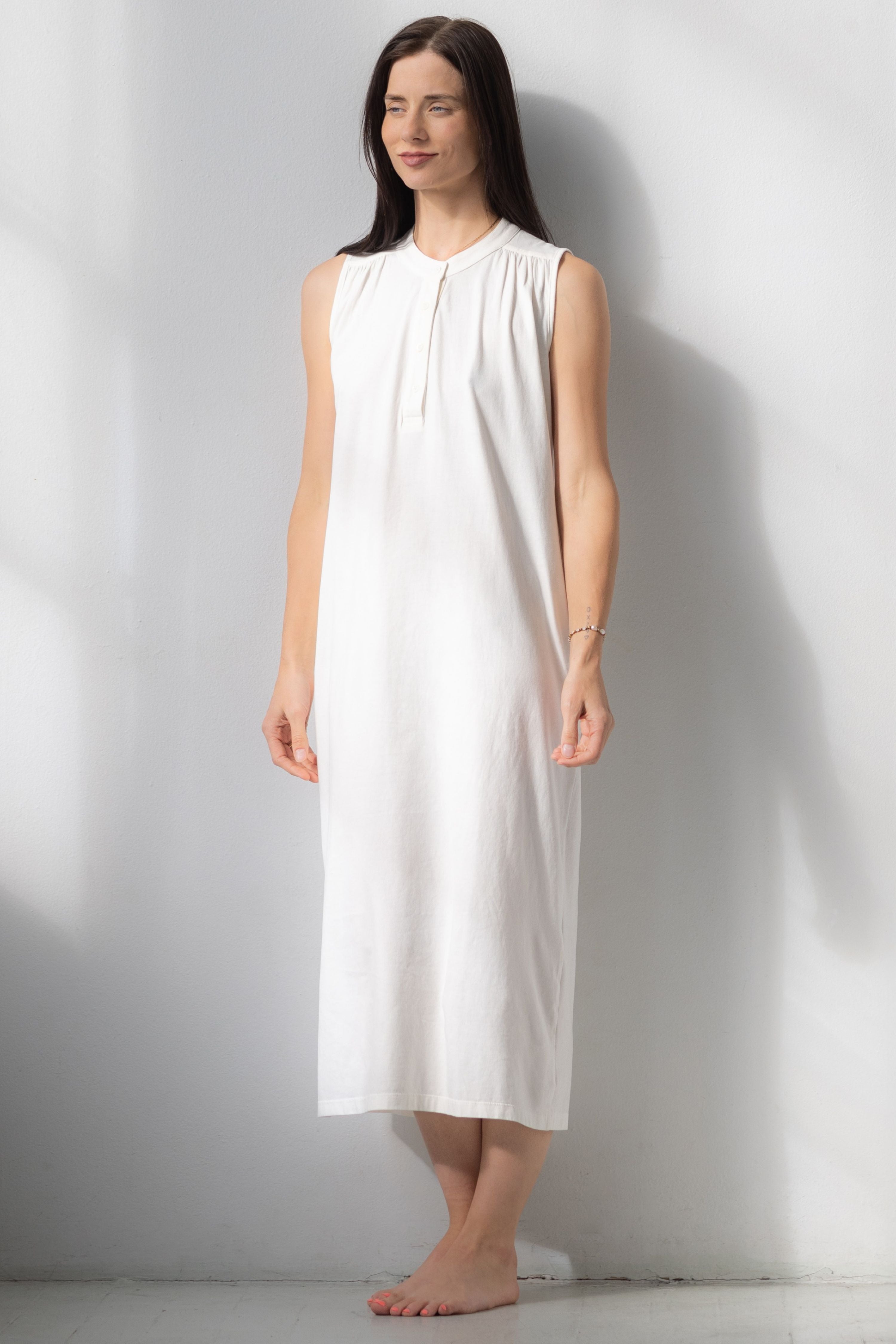 Cotton Day Dress - Sleeveless Maxi Sleep Shirt, Soft Pima Cotton Lounge Wear
