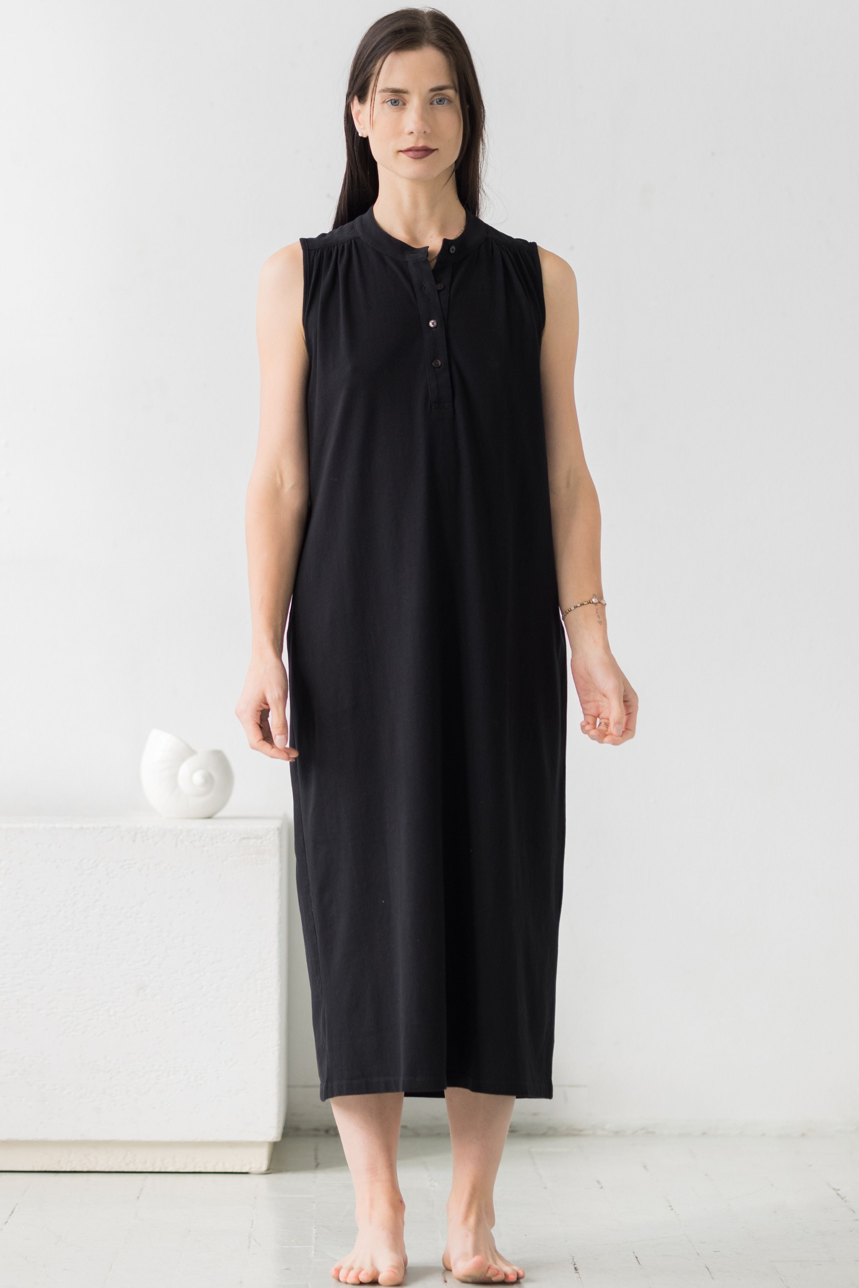 Cotton Day Dress - Sleeveless Maxi Sleep Shirt, Soft Pima Cotton Lounge Wear