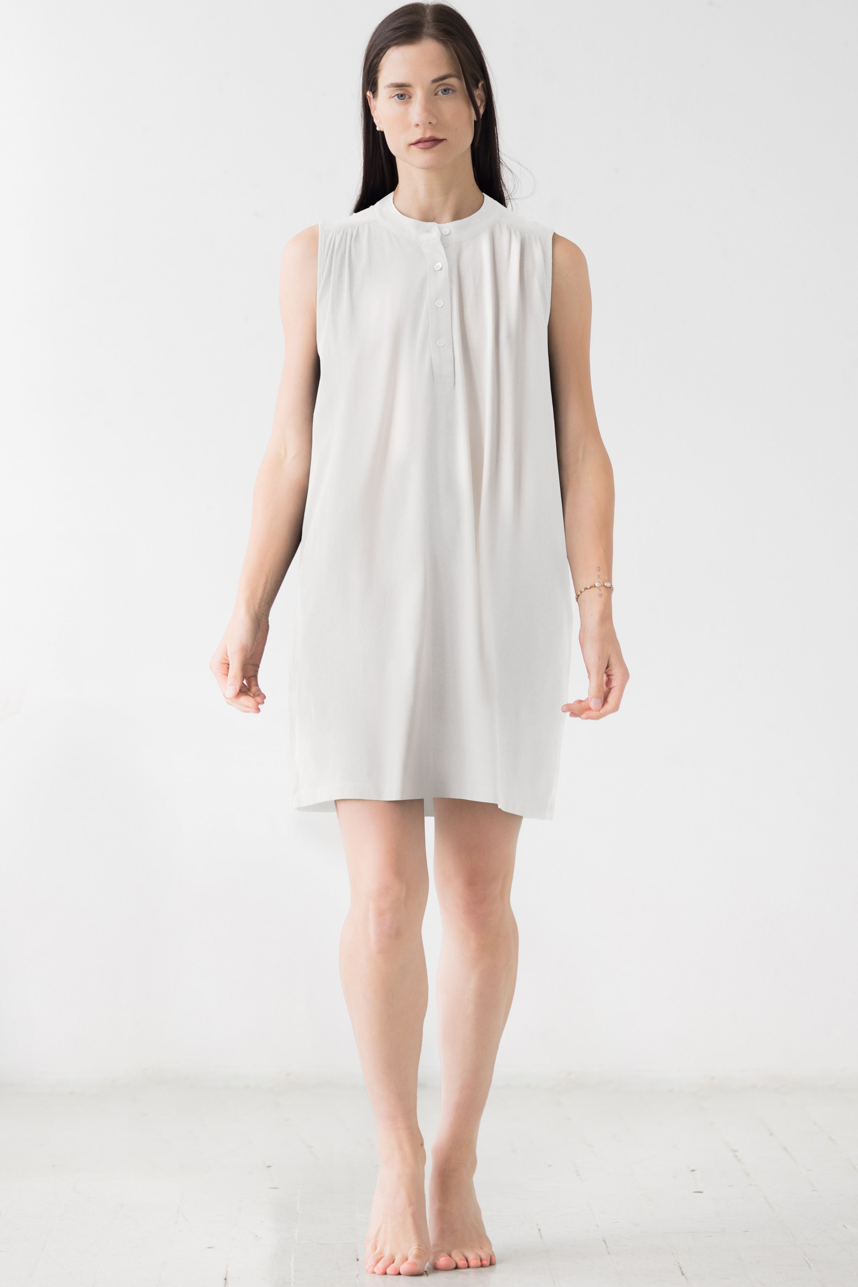 Cotton Mini Lounge Dress – Soft Pima Cotton Sleepwear Dress, Sleeveless Flowing Fit