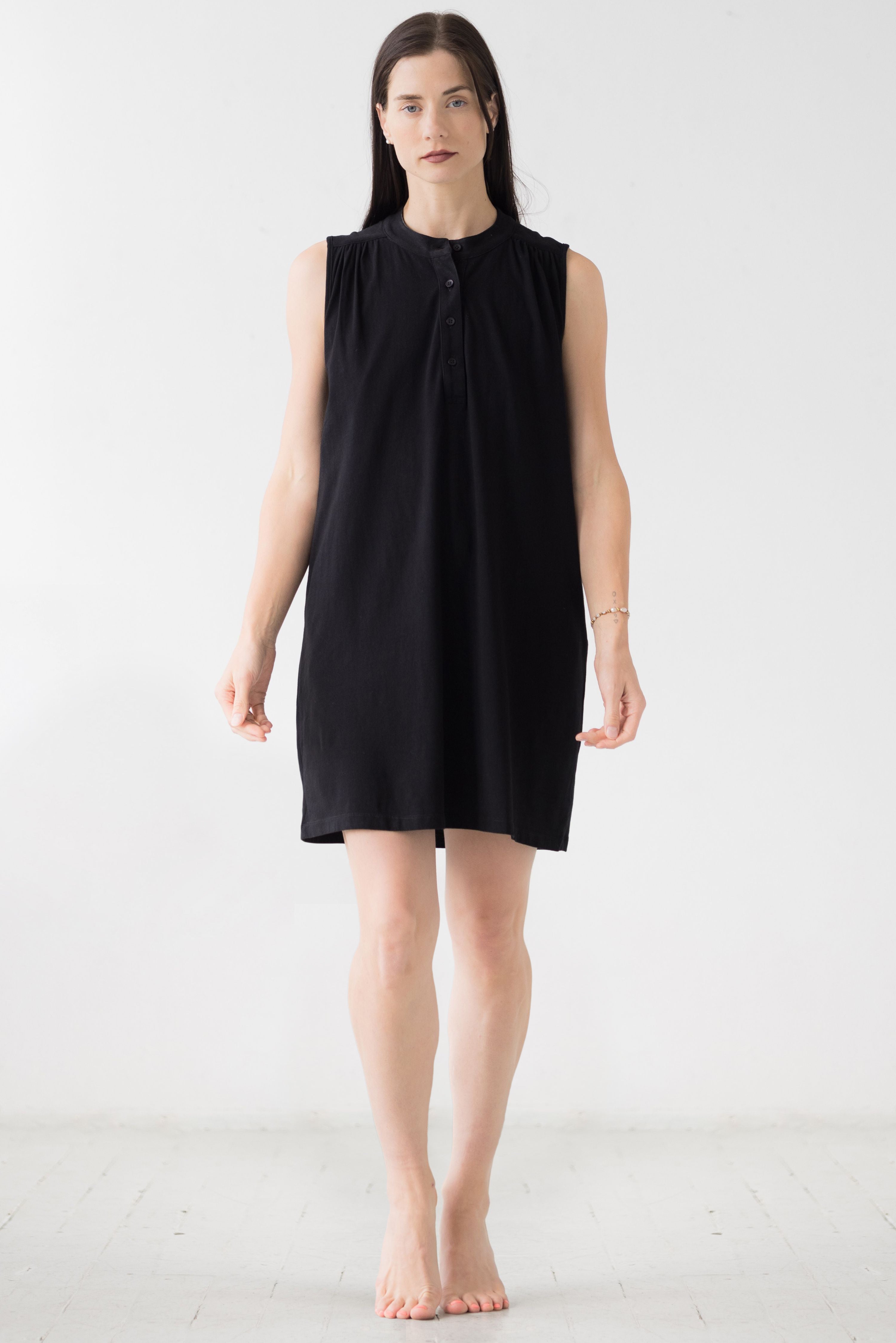 Cotton Mini Lounge Dress – Soft Pima Cotton Sleepwear Dress, Sleeveless Flowing Fit
