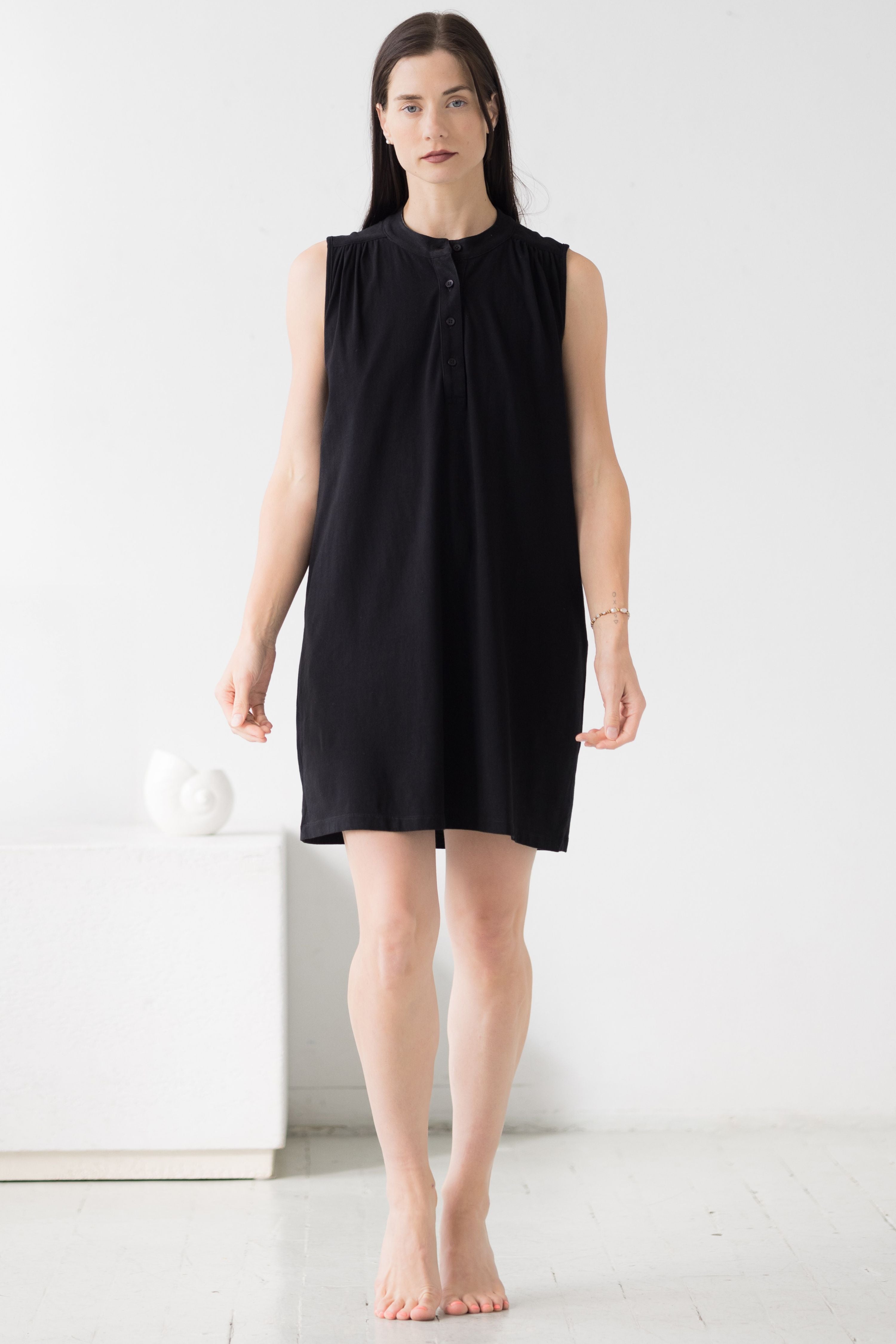 Cotton Mini Lounge Dress – Soft Pima Cotton Sleepwear Dress, Sleeveless Flowing Fit