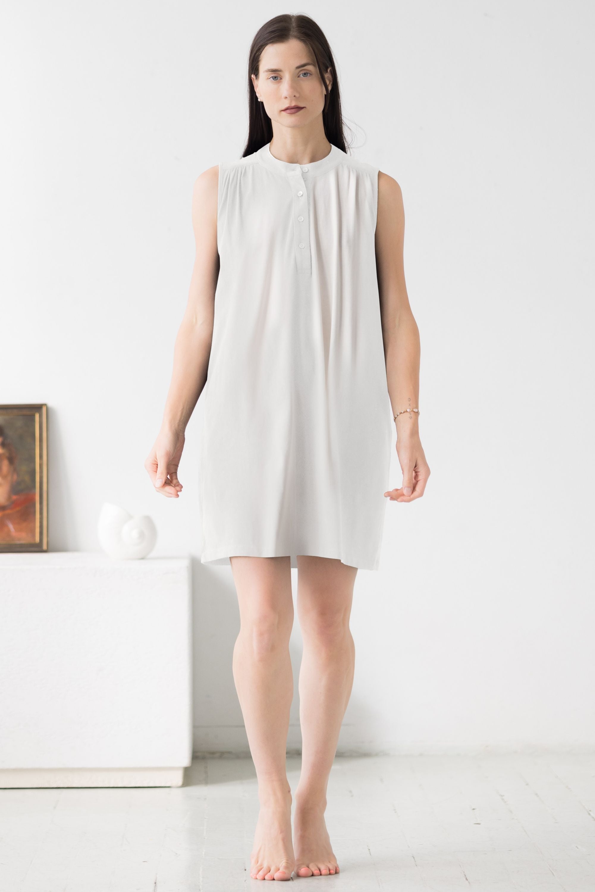 Cotton Mini Lounge Dress – Soft Pima Cotton Sleepwear Dress, Sleeveless Flowing Fit