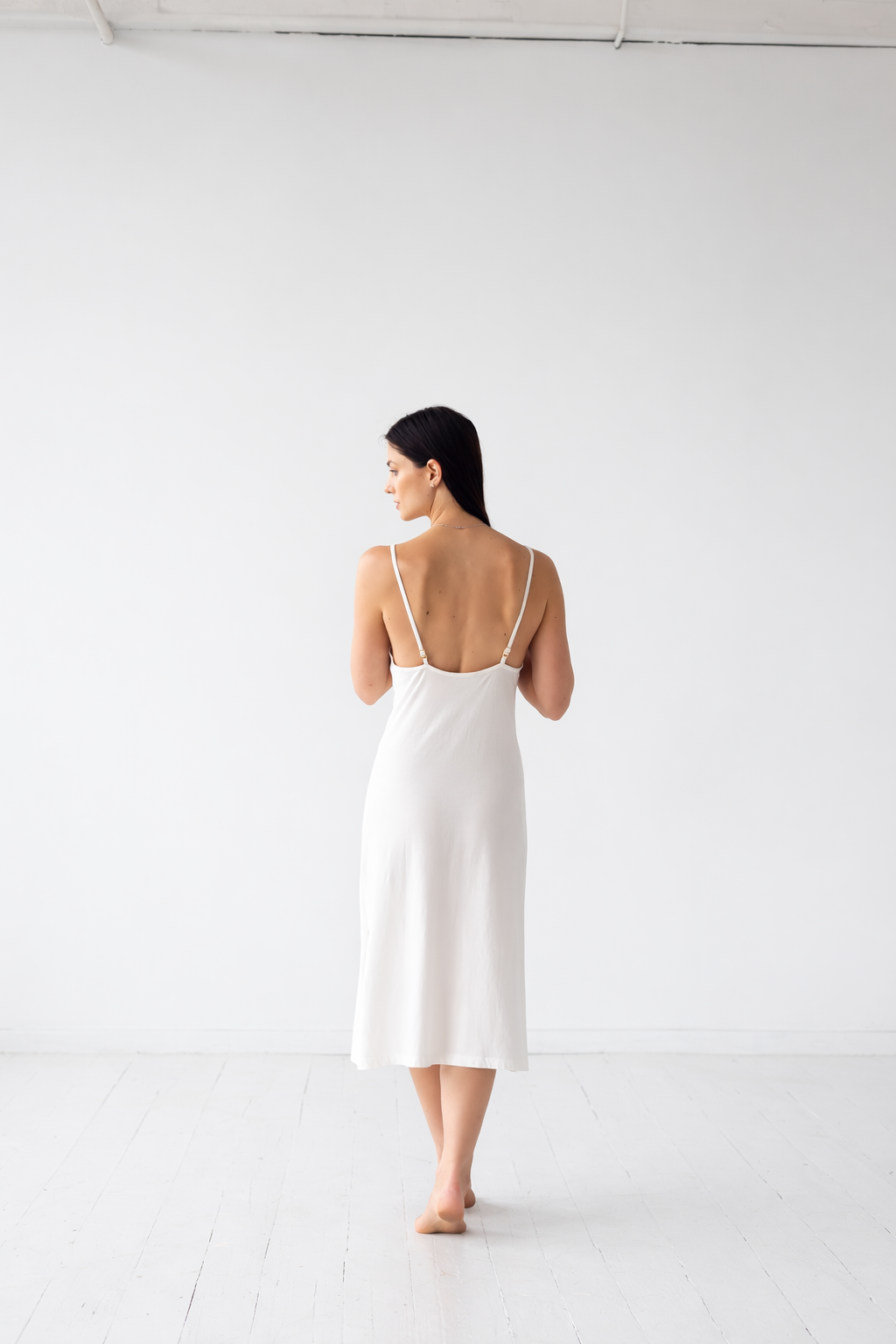 Alma Midi Chemise - Soft Pima Cotton Nightgown | Bias Cut, Spaghetti Strap Sleepwear