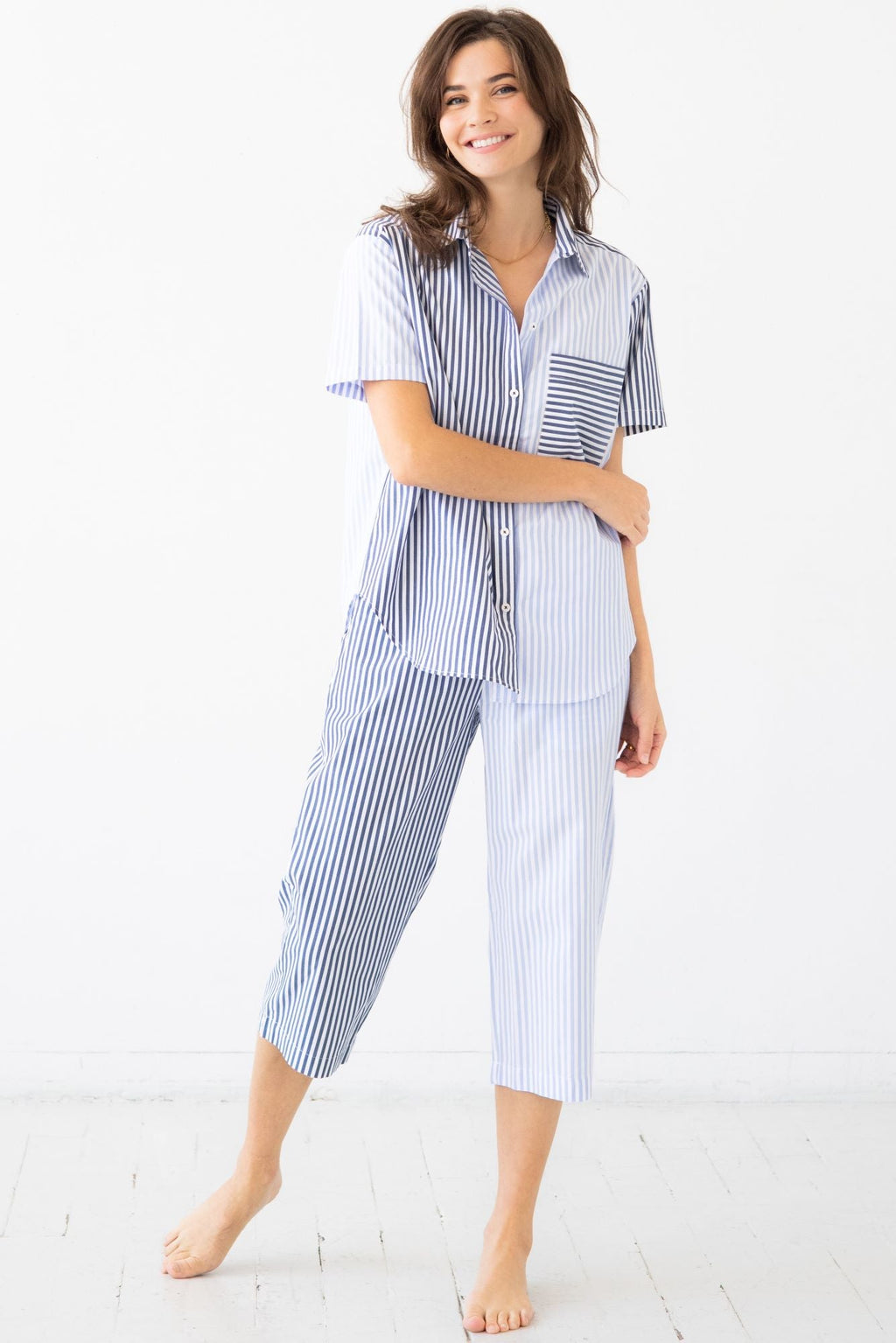 Amalfi Stripes Capri Set - Breathable Cotton Lounge Set | Salua Lingerie Pajamas