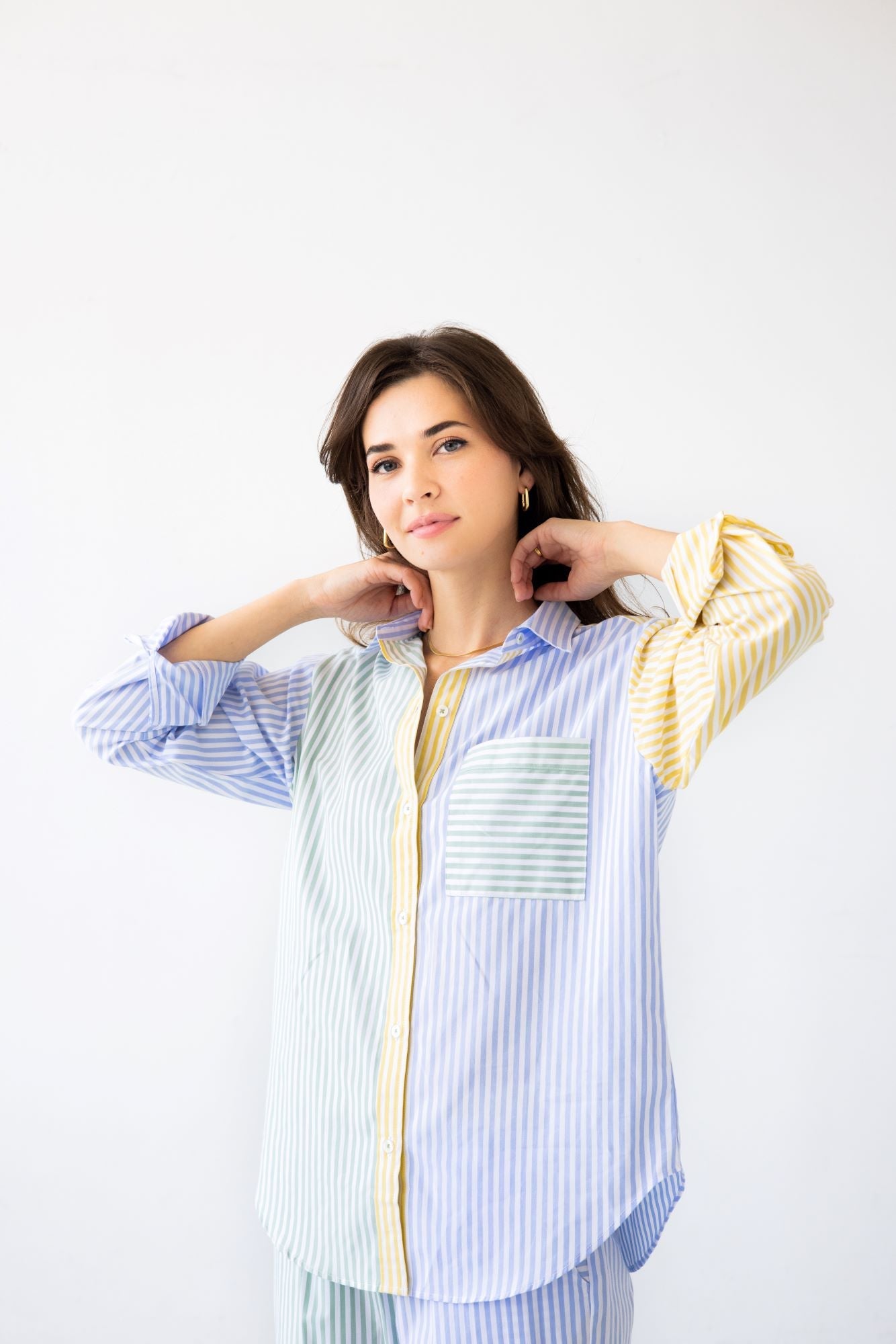 Resort Pajamas Set - Full Length Cotton Sleepwear With Button Down Top & Pockets