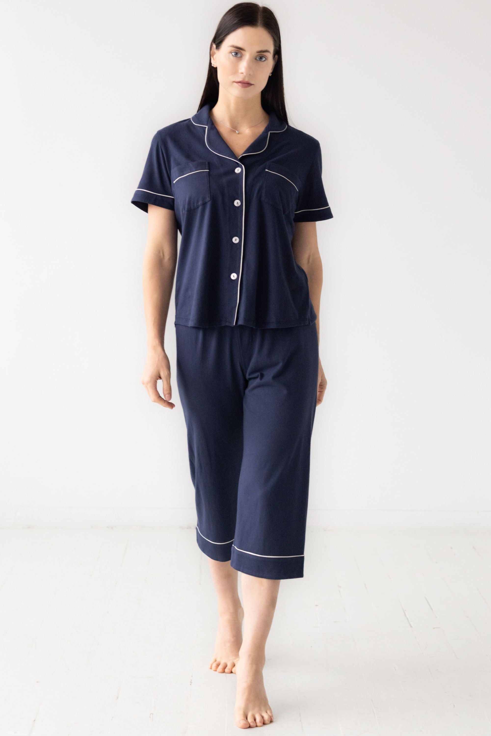 Capri Pajamas Luxury Set – Brushed Pima Cotton Cozy Short Sleeve Sleepwear