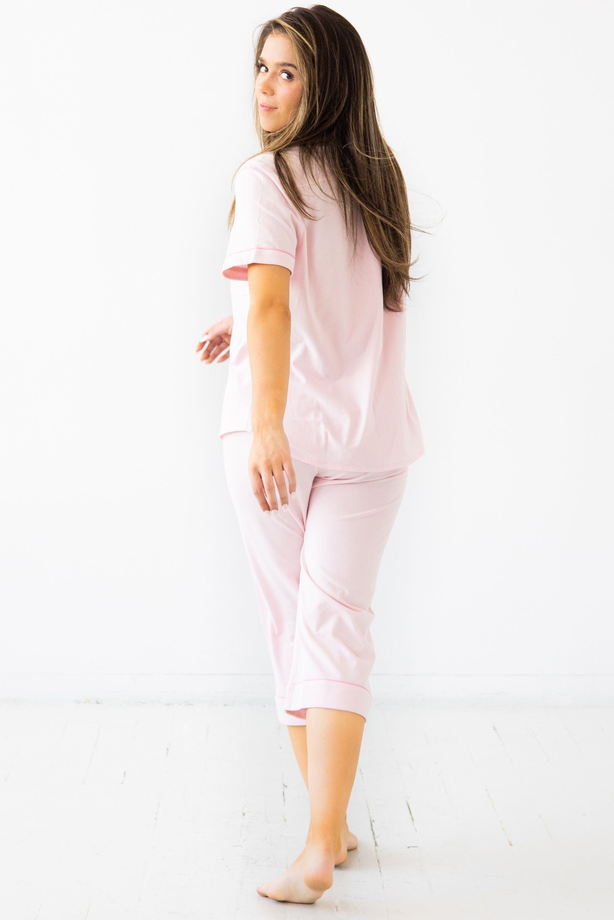 Capri Pajamas Luxury Set – Brushed Pima Cotton Cozy Short Sleeve Sleepwear