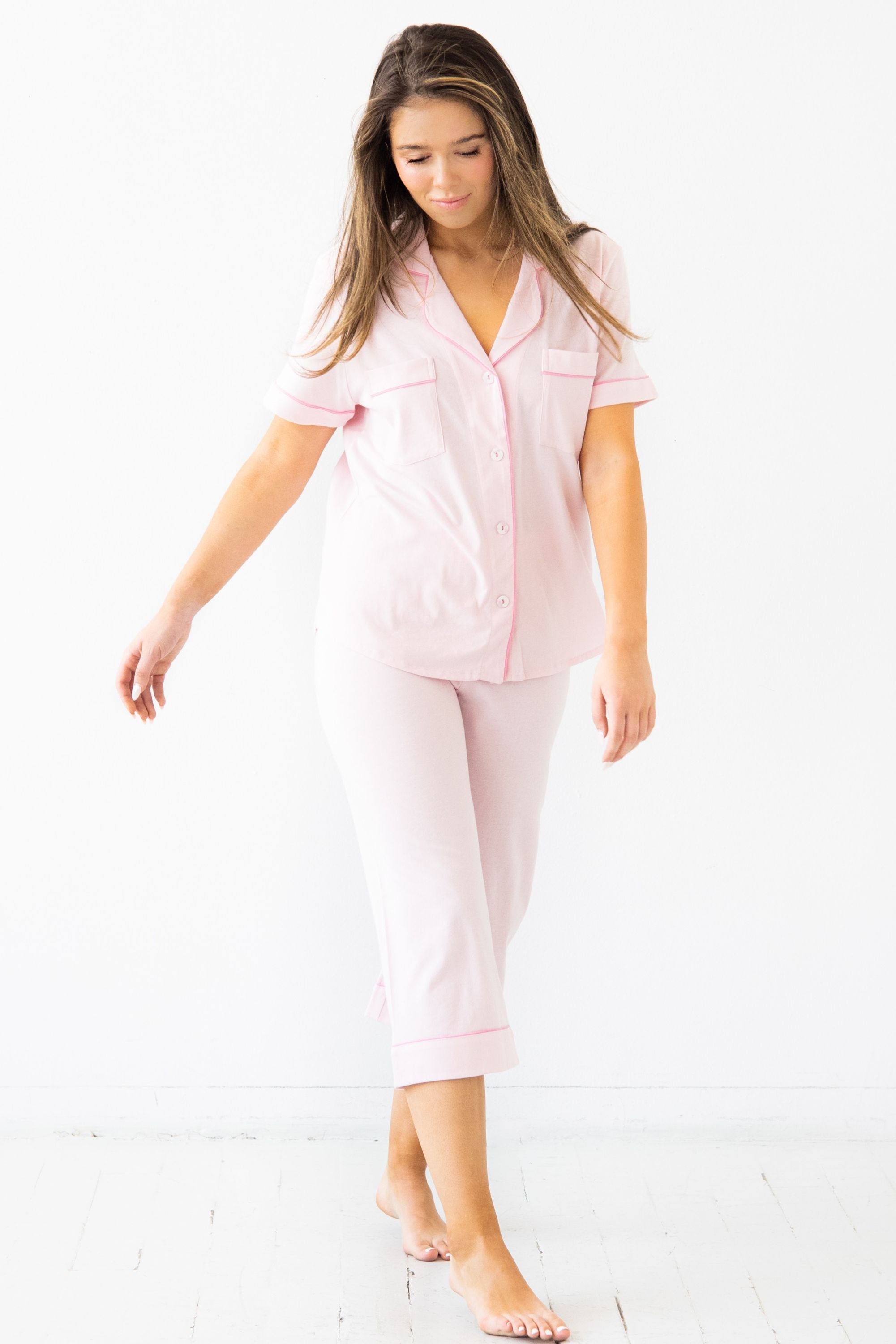 Capri Pajamas Luxury Set – Brushed Pima Cotton Cozy Short Sleeve Sleepwear