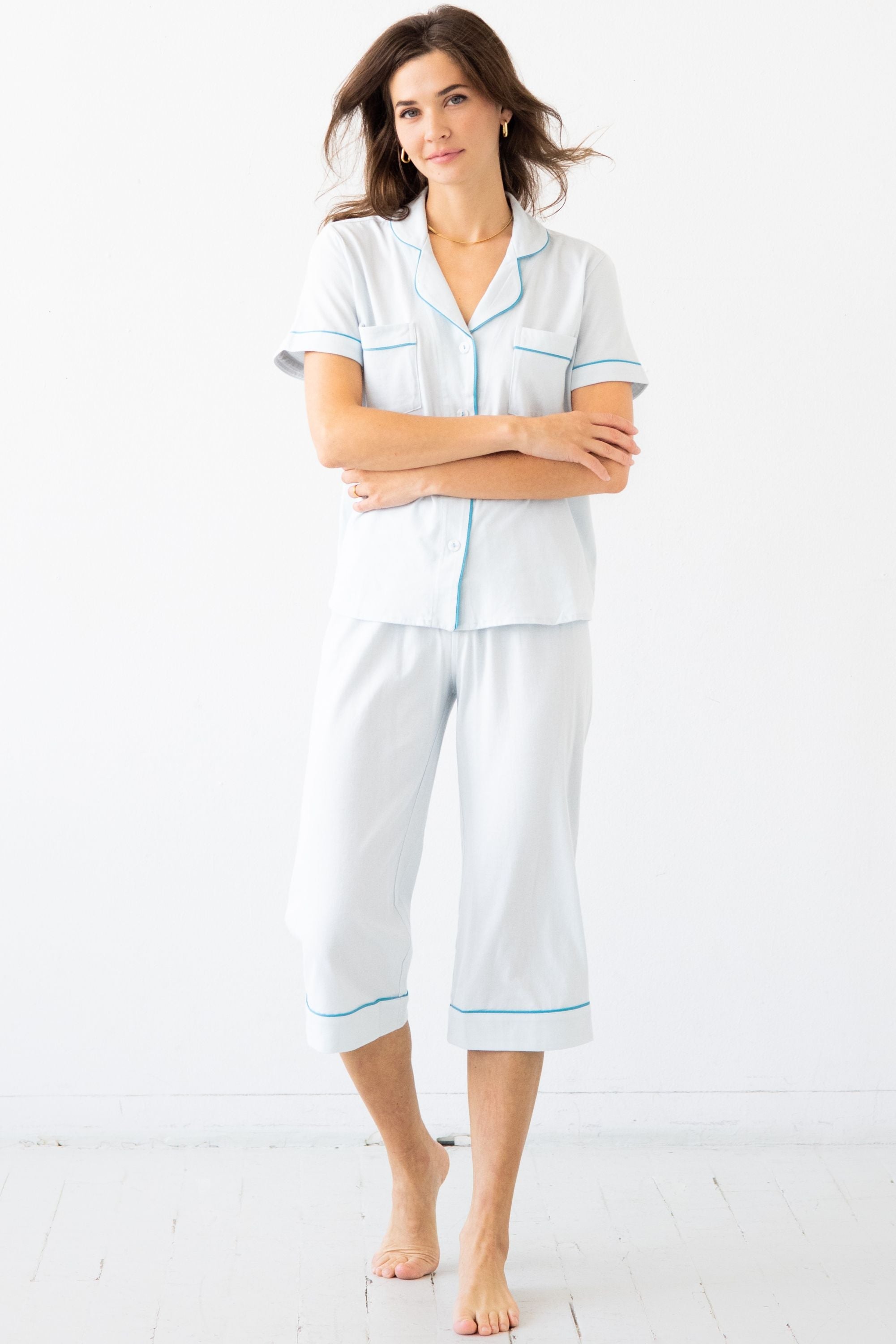 Capri Pajamas Luxury Set – Brushed Pima Cotton Cozy Short Sleeve Sleepwear