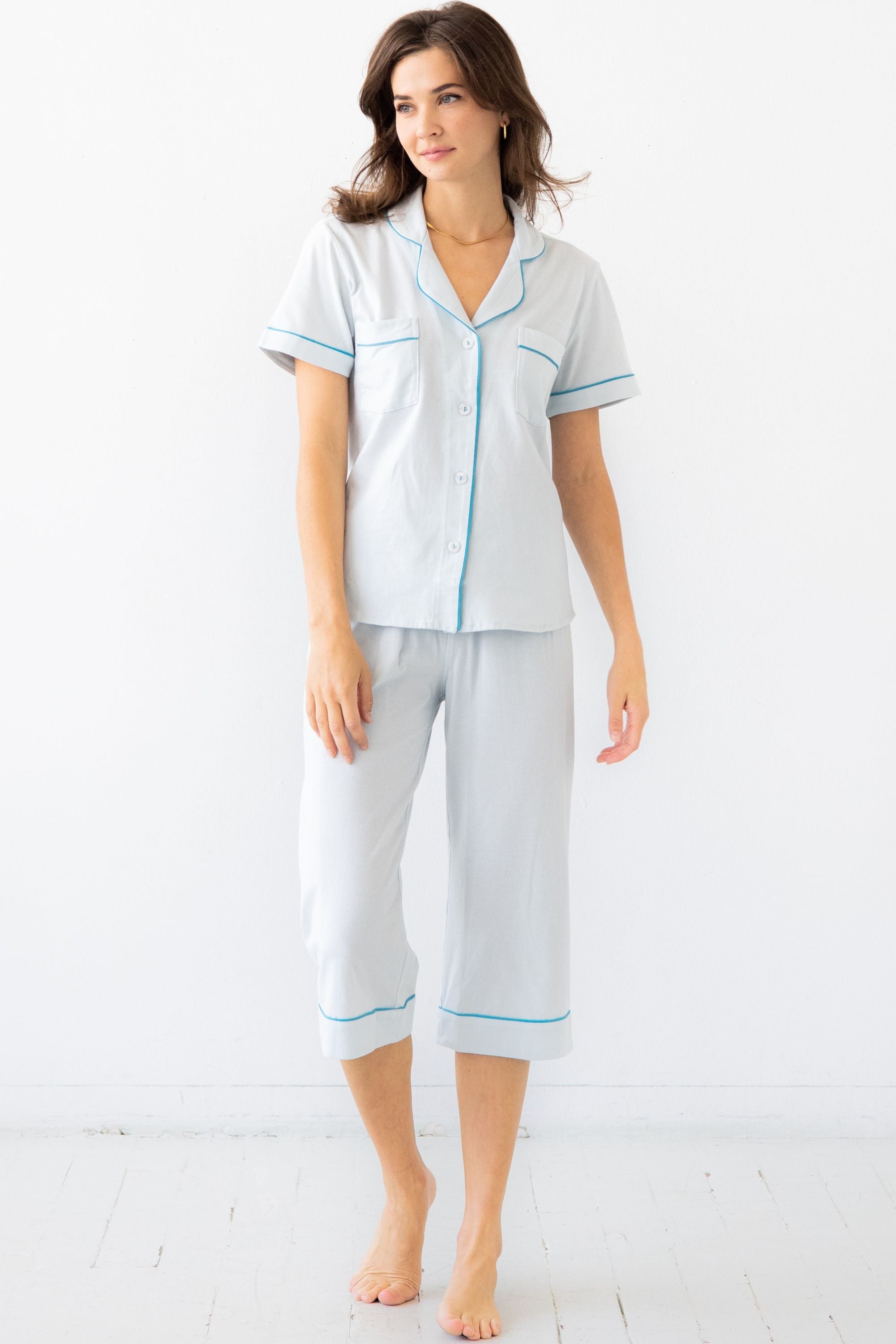 Capri Pajamas Luxury Set – Brushed Pima Cotton Cozy Short Sleeve Sleepwear