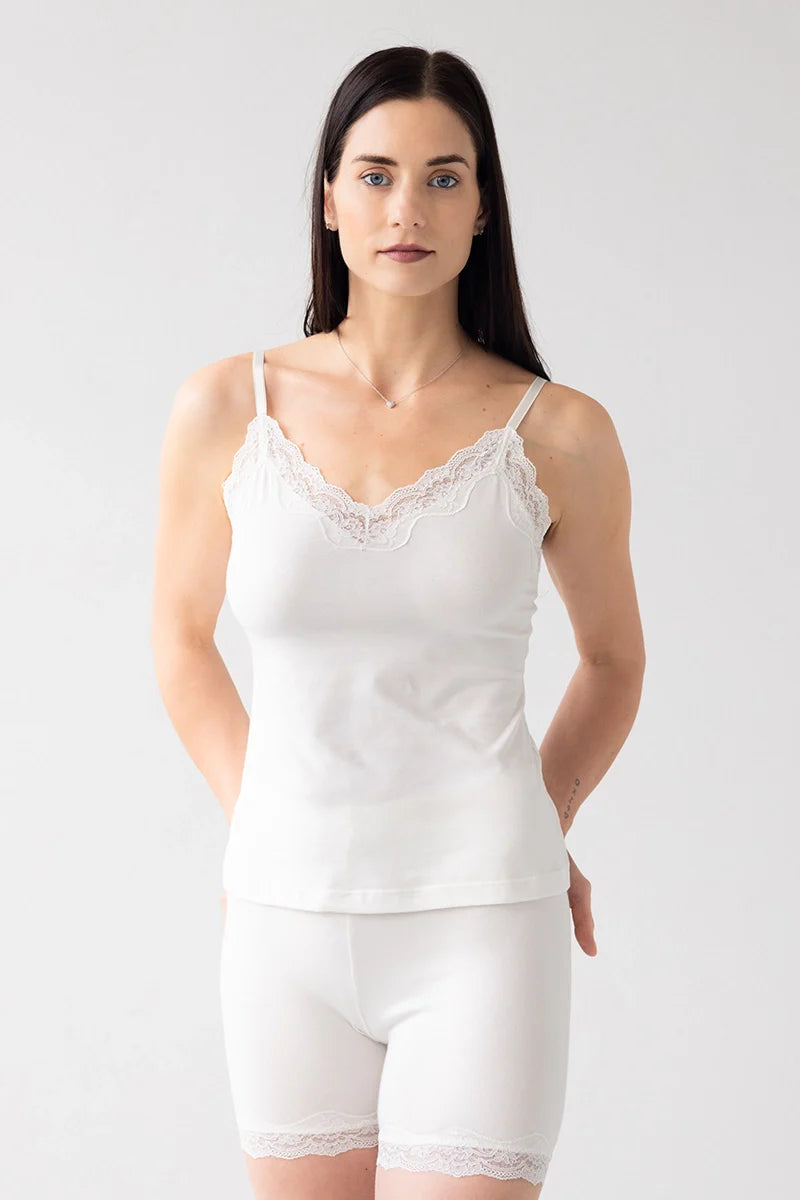 Cotton Camisole - Soft Pima Cotton, Lace Trim, Adjustable Straps, Loose Fit