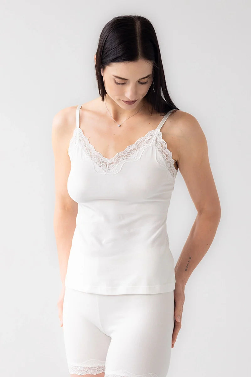 Cotton Camisole - Soft Pima Cotton, Lace Trim, Adjustable Straps, Loose Fit