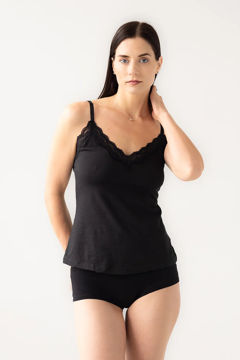 Cotton Camisole - Soft Pima Cotton, Lace Trim, Adjustable Straps, Loose Fit