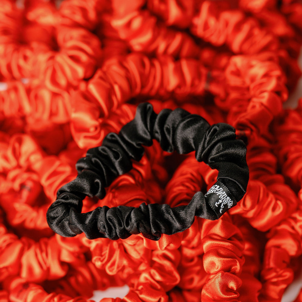 Organic Silk Scrunchie – Small Black Mulberry Silk Ponytail Holder, Handmade