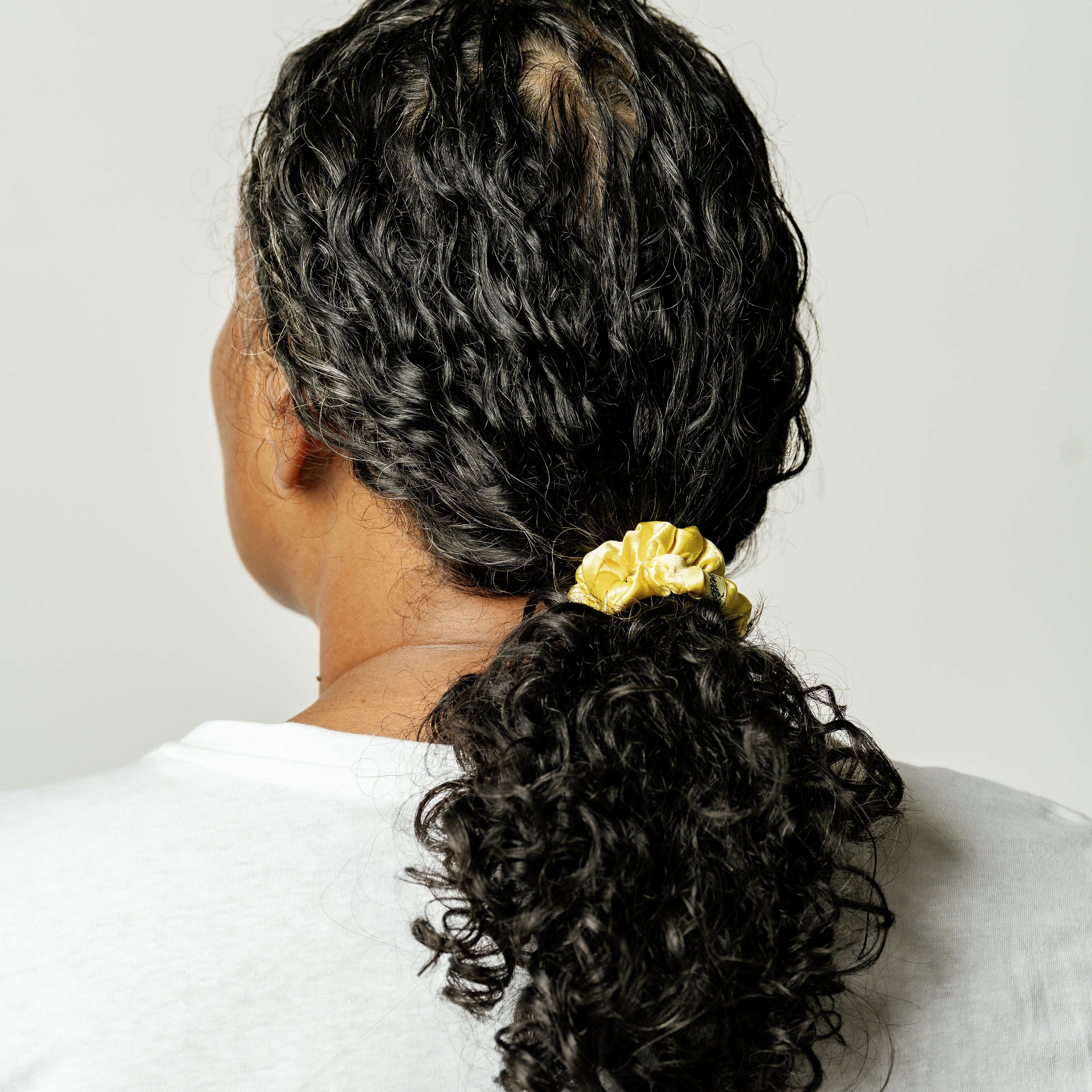 Organic Silk Scrunchie – Small Sunshine Yellow, 22 Momme Grade 6A Mulberry Silk