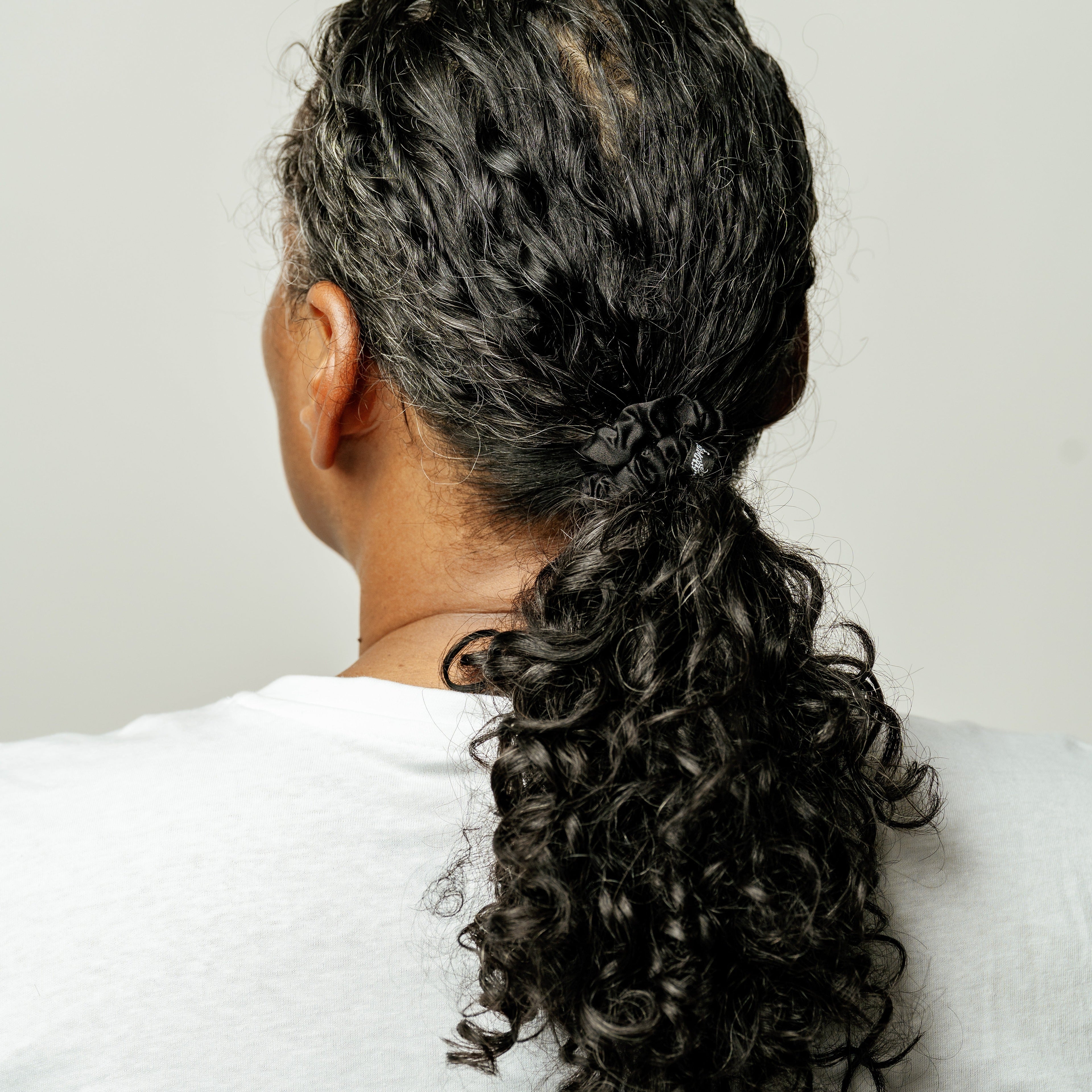 Organic Silk Scrunchie – Small Black Mulberry Silk Ponytail Holder, Handmade