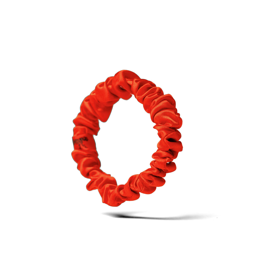 Organic Silk Scrunchie – Small Tomato Red Mulberry Silk Ponytail Holder