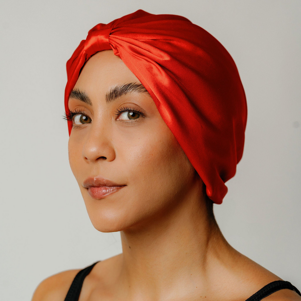 Organic Silk Hair Bonnet - Mulberry Double Lined Tomato Red Luxury Accessory