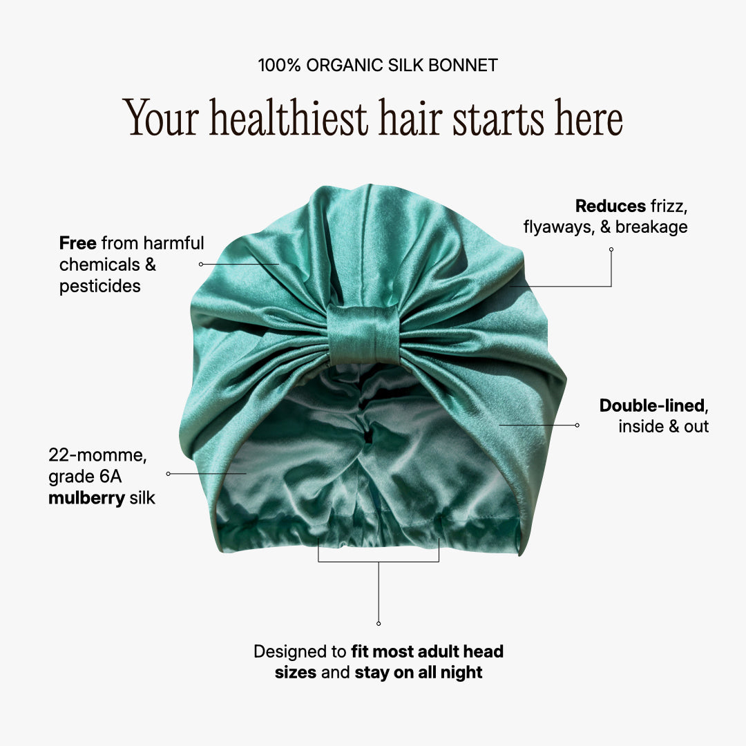 Organic Silk Hair Bonnet – Double-Lined Mulberry Silk Sleep Cap Jade Green