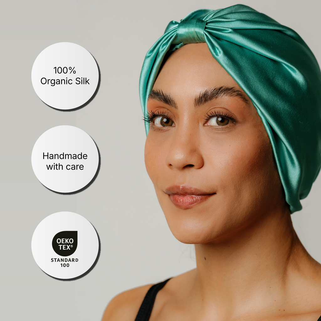 Organic Silk Hair Bonnet – Double-Lined Mulberry Silk Sleep Cap Jade Green