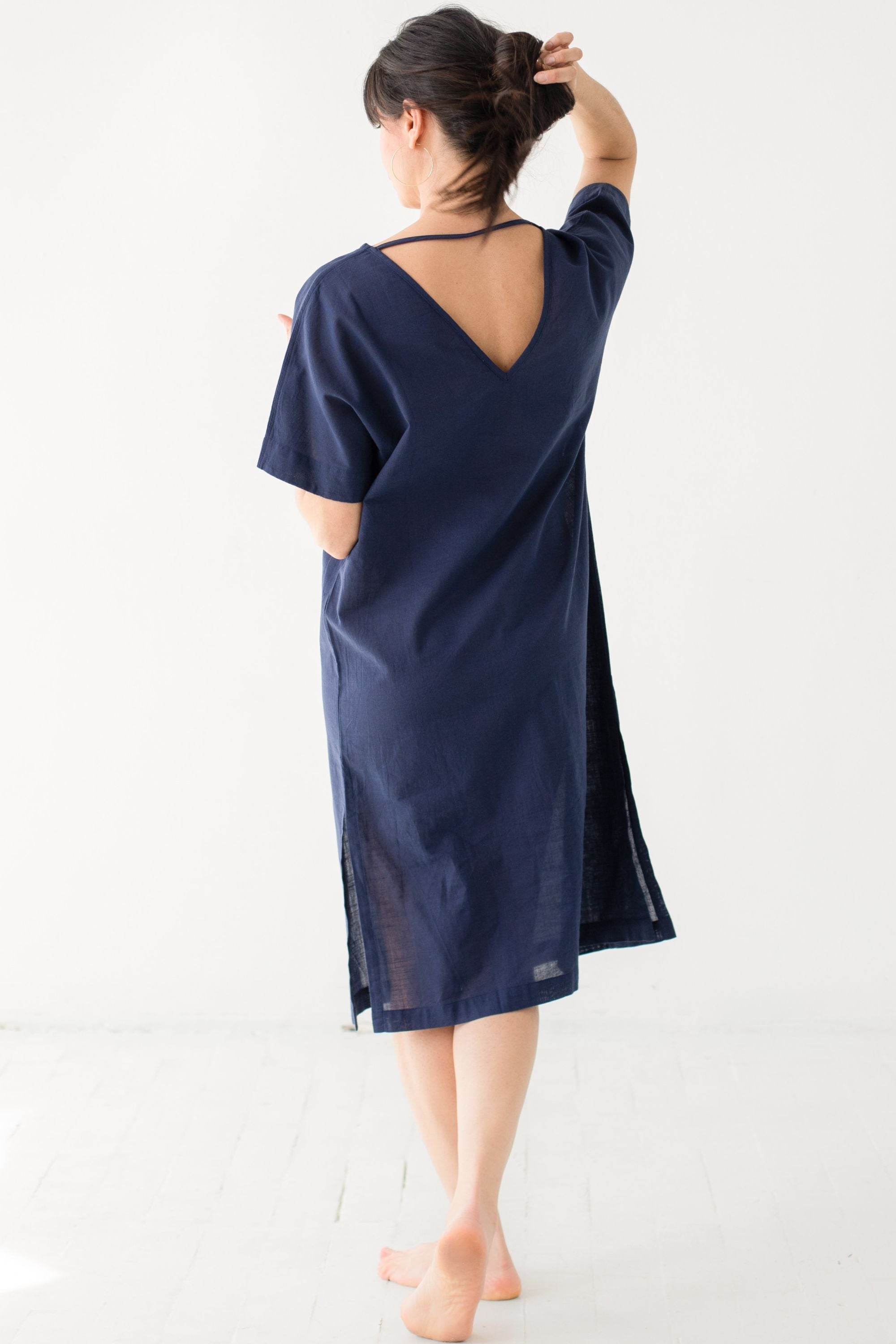 Woven Kaftan - Lightweight Cotton Dress With Triangle Neck, Summer Loungewear