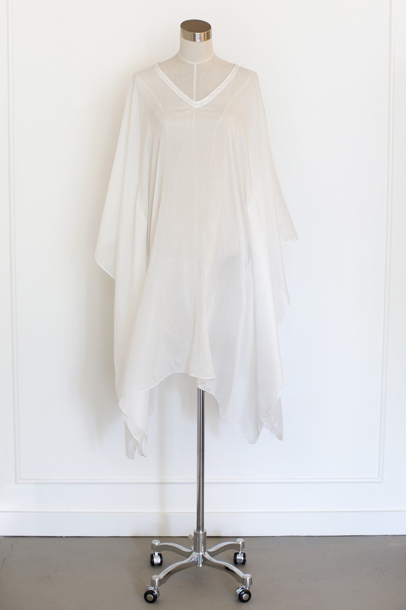 Cotton Silk Kaftan V Neck - One Size Kaftan With Optional Waist Tie, Lightweight Beach Coverup