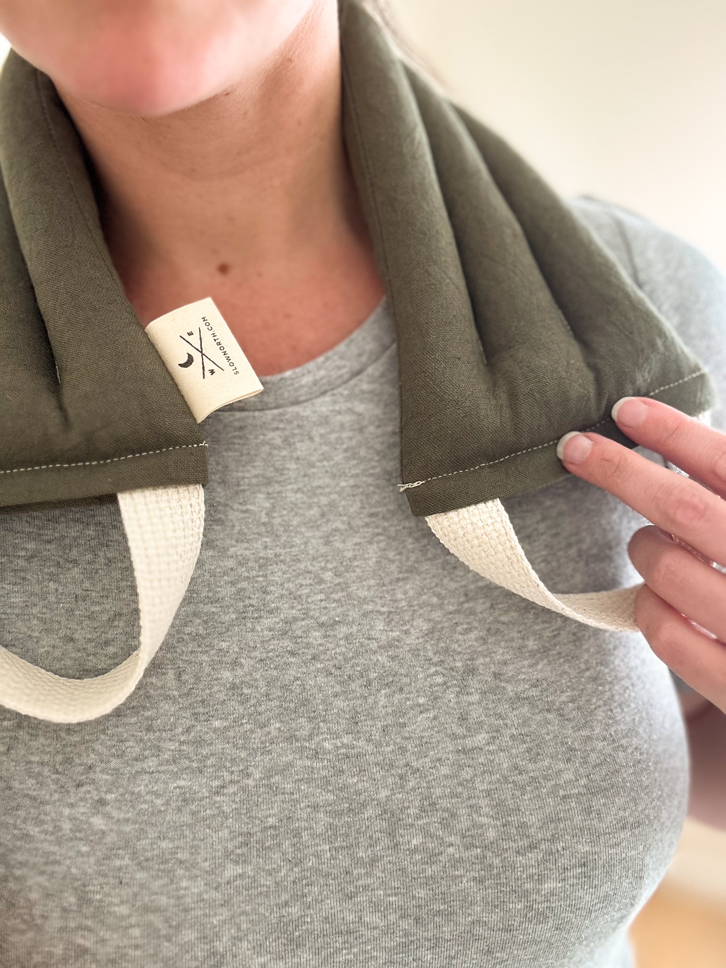 Weighted Neck Wrap - Olive Green Cotton Linen Wrap | Heat & Cold Therapy Pack