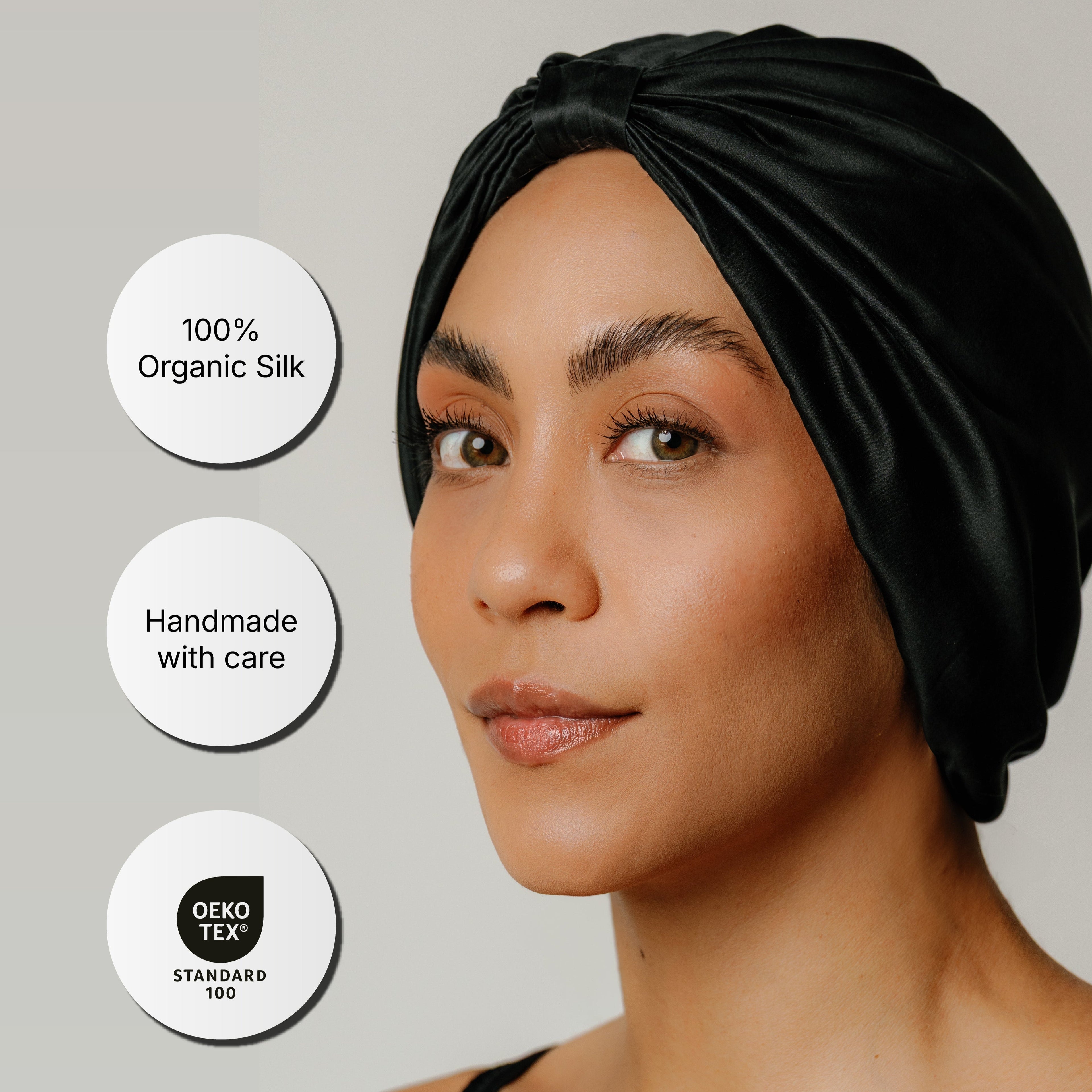 Organic Silk Hair Bonnet – Mulberry Silk Bonnet Black | Handmade 22-Momme Sleep Cap