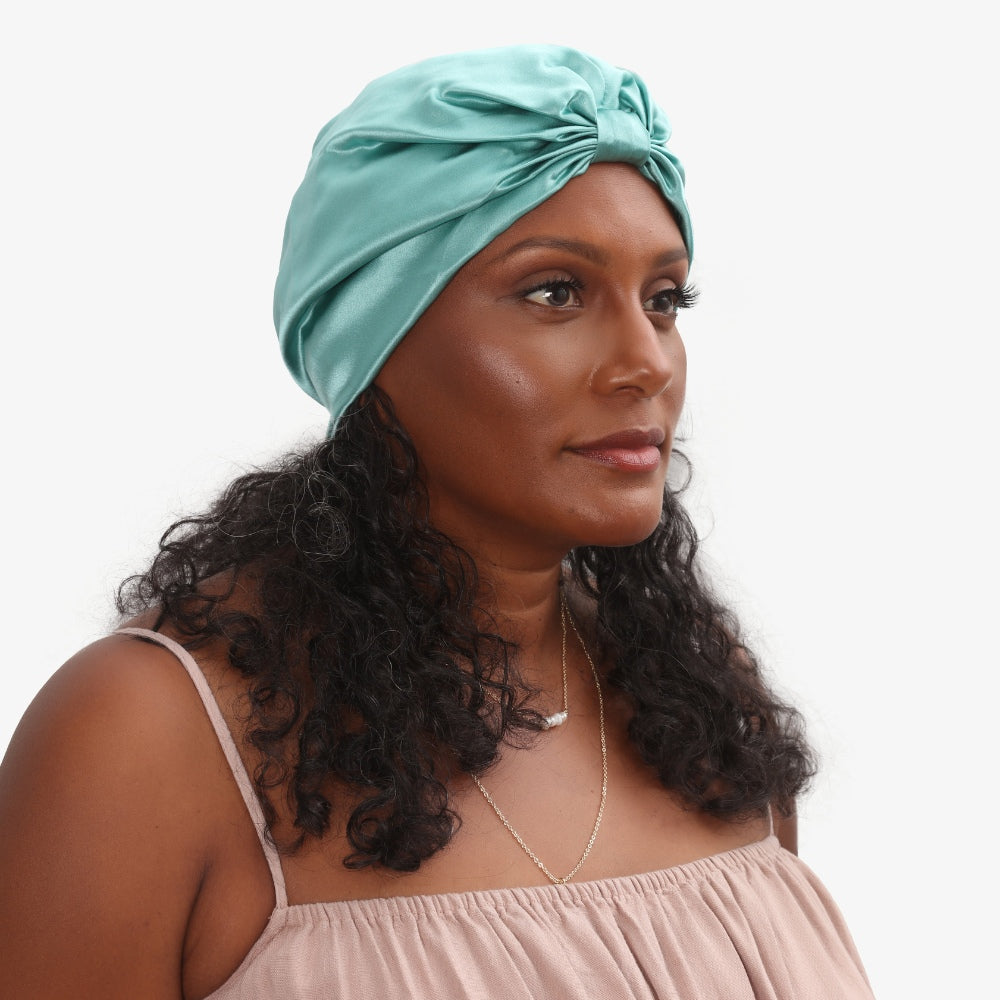 Organic Silk Hair Bonnet – Double-Lined Mulberry Silk Sleep Cap Jade Green