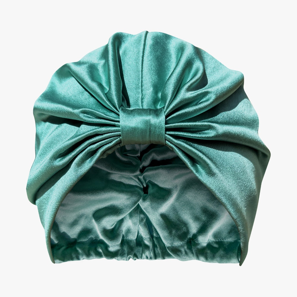 Organic Silk Hair Bonnet – Double-Lined Mulberry Silk Sleep Cap Jade Green