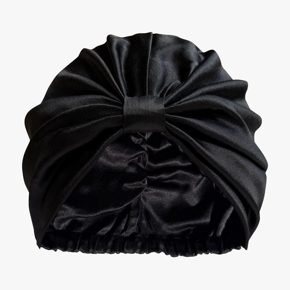 Organic Silk Hair Bonnet – Mulberry Silk Bonnet Black | Handmade 22-Momme Sleep Cap
