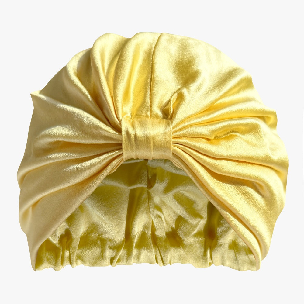 Organic Silk Hair Bonnet – Double Lined Mulberry Silk Yellow Bonnet for Hair Care