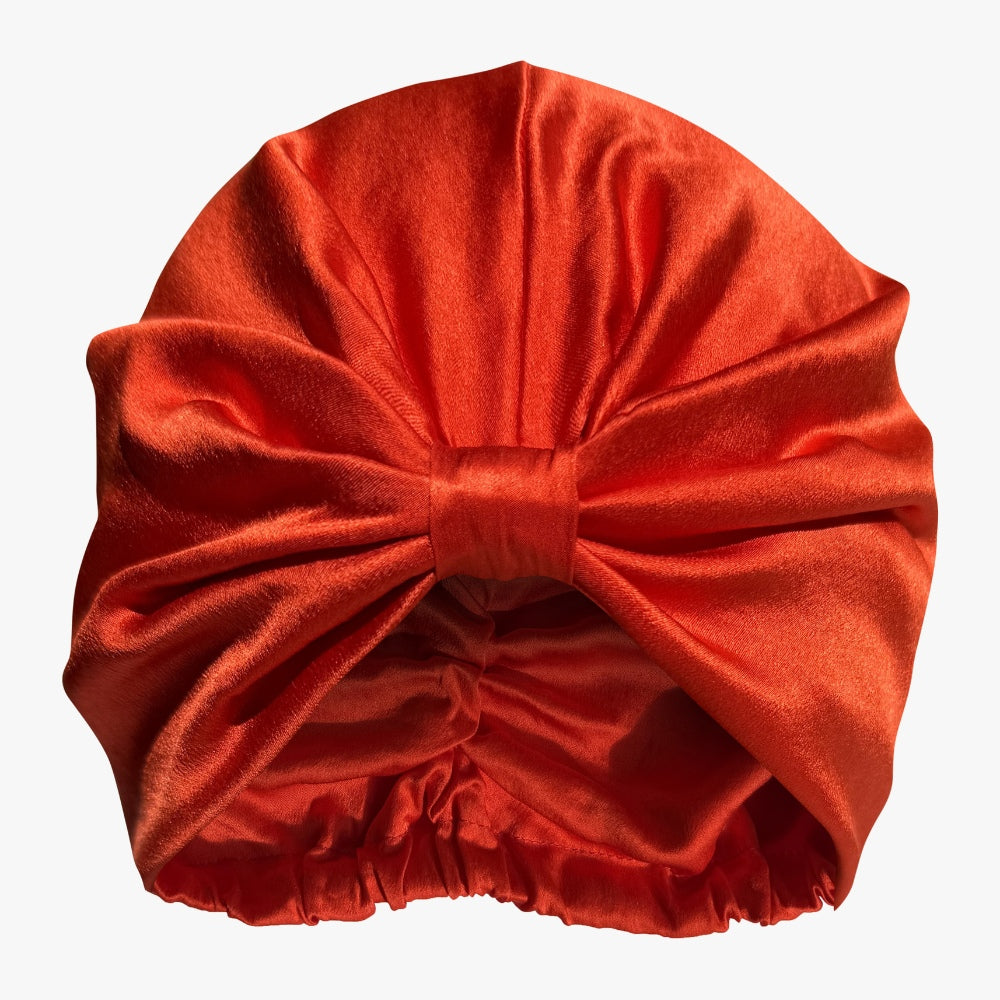 Organic Silk Hair Bonnet - Mulberry Double Lined Tomato Red Luxury Accessory