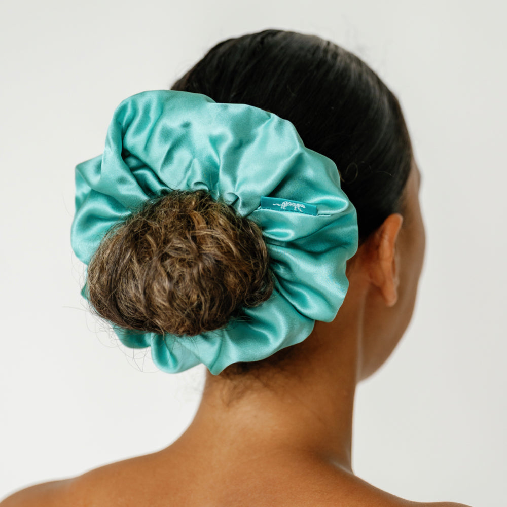 Organic Silk Scrunchie – Oversized Jade Green Mulberry Silk Hair Tie