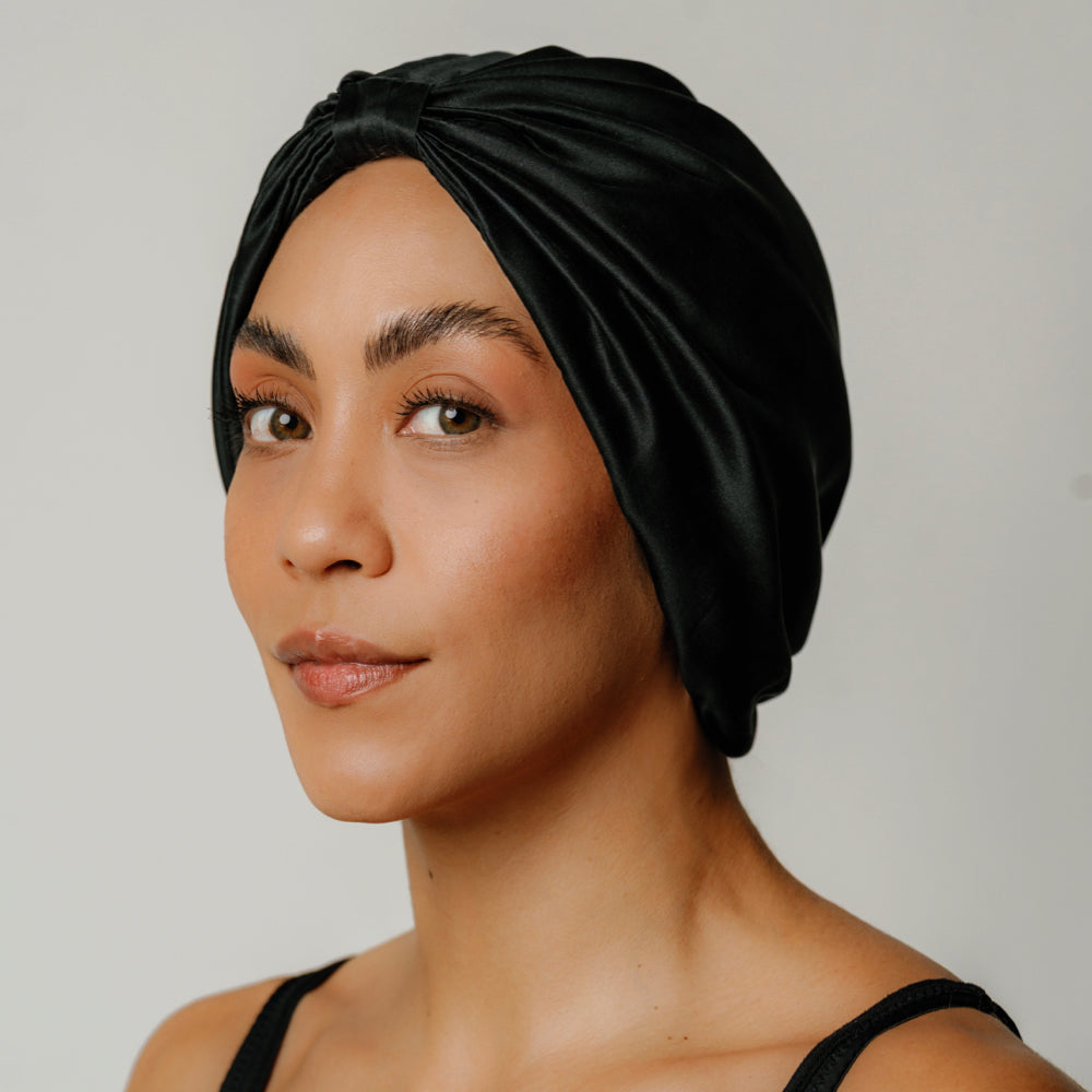 Organic Silk Hair Bonnet – Mulberry Silk Bonnet Black | Handmade 22-Momme Sleep Cap