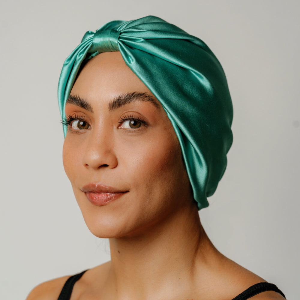 Organic Silk Hair Bonnet – Double-Lined Mulberry Silk Sleep Cap Jade Green