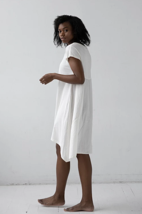 Cap Sleeve Nightgown - Soft Pima Cotton V Neck Nightdress With Asymmetrical Hem