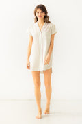 Shawl Collar Shirt - Striped Boyfriend Cotton Woven Shirt for Sleep & Lounge