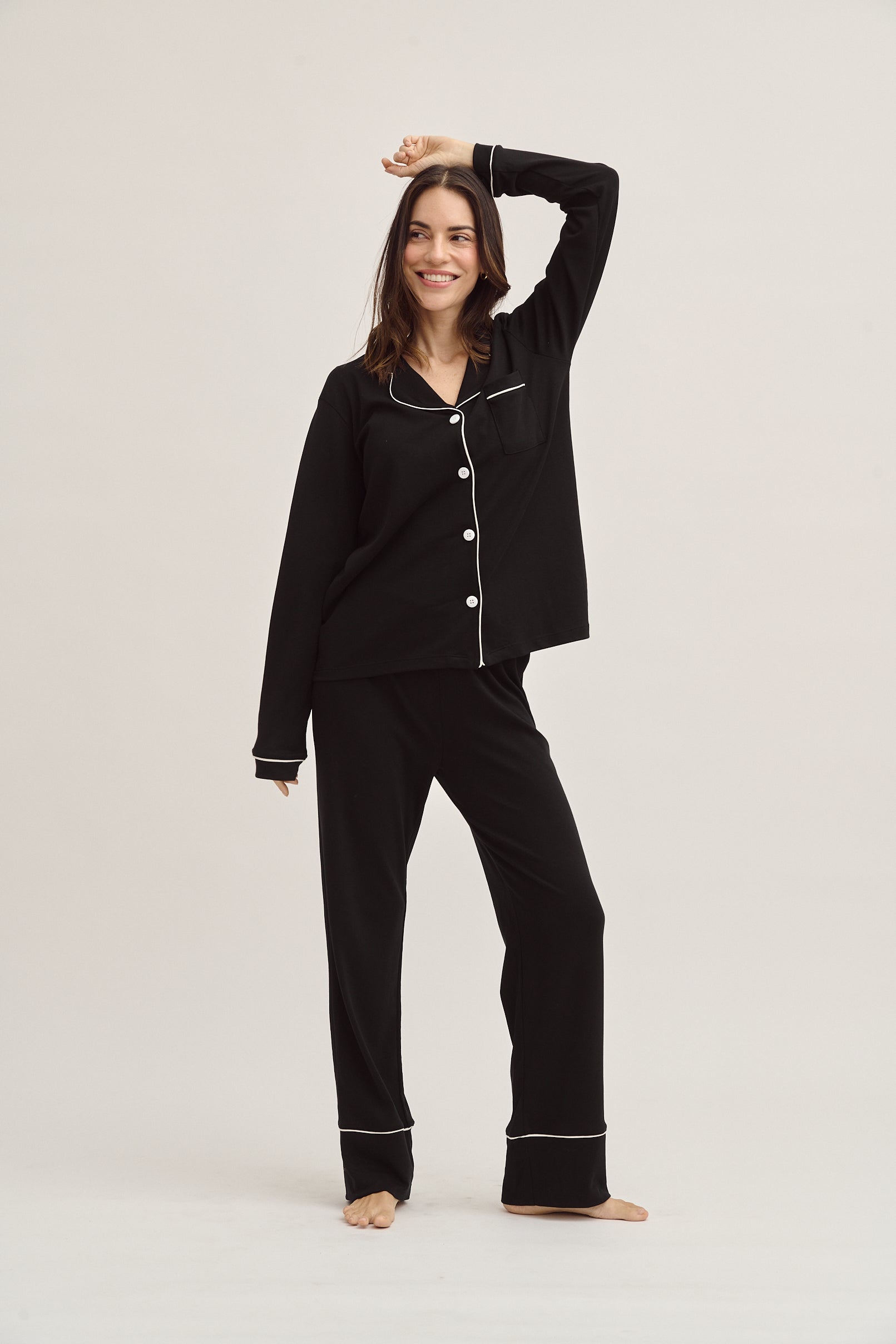 Pima Cotton Pajamas - Classic Black Pajama Set | Soft Breathable Nightwear