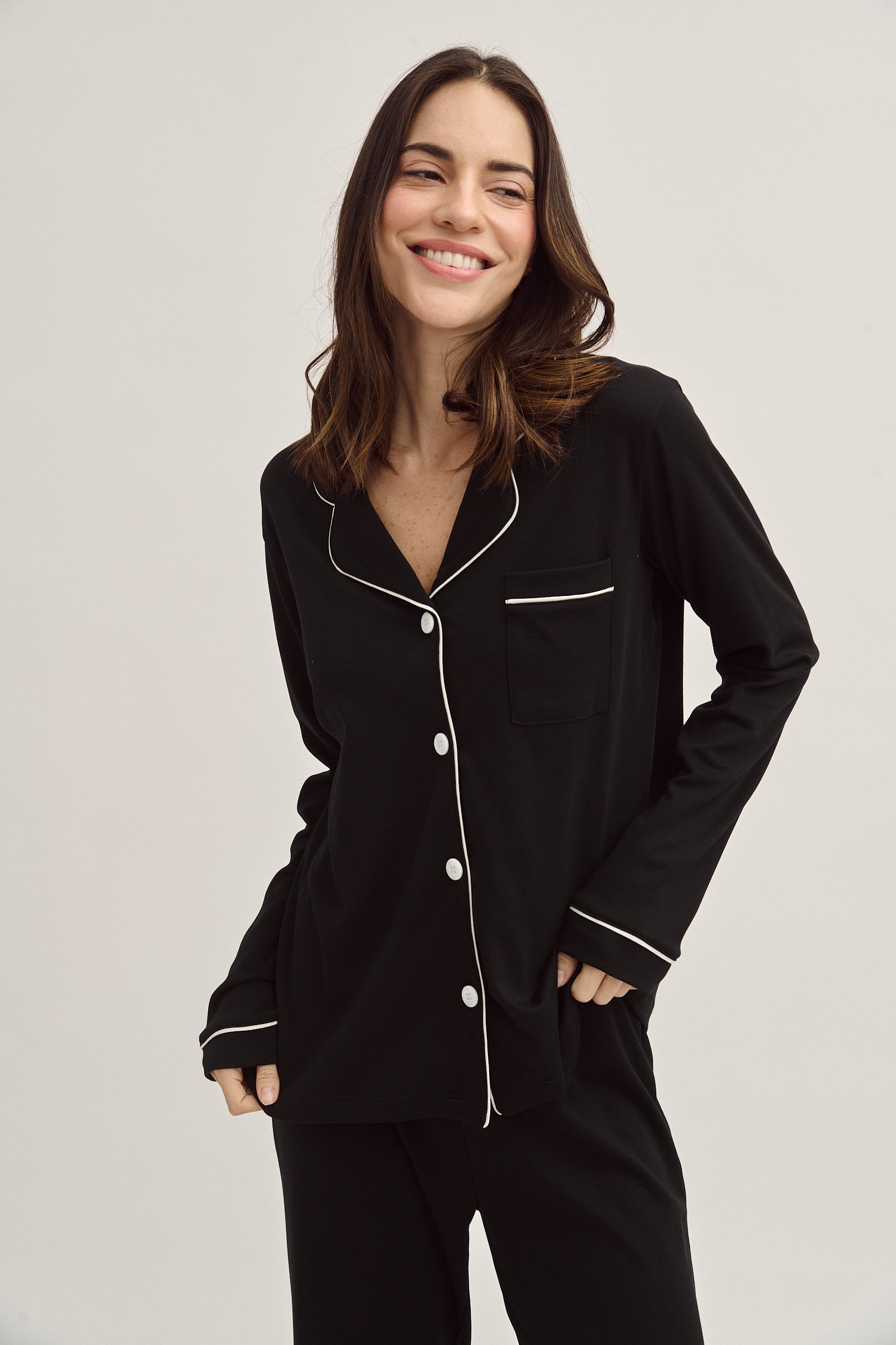 Pima Cotton Pajamas - Classic Black Pajama Set | Soft Breathable Nightwear