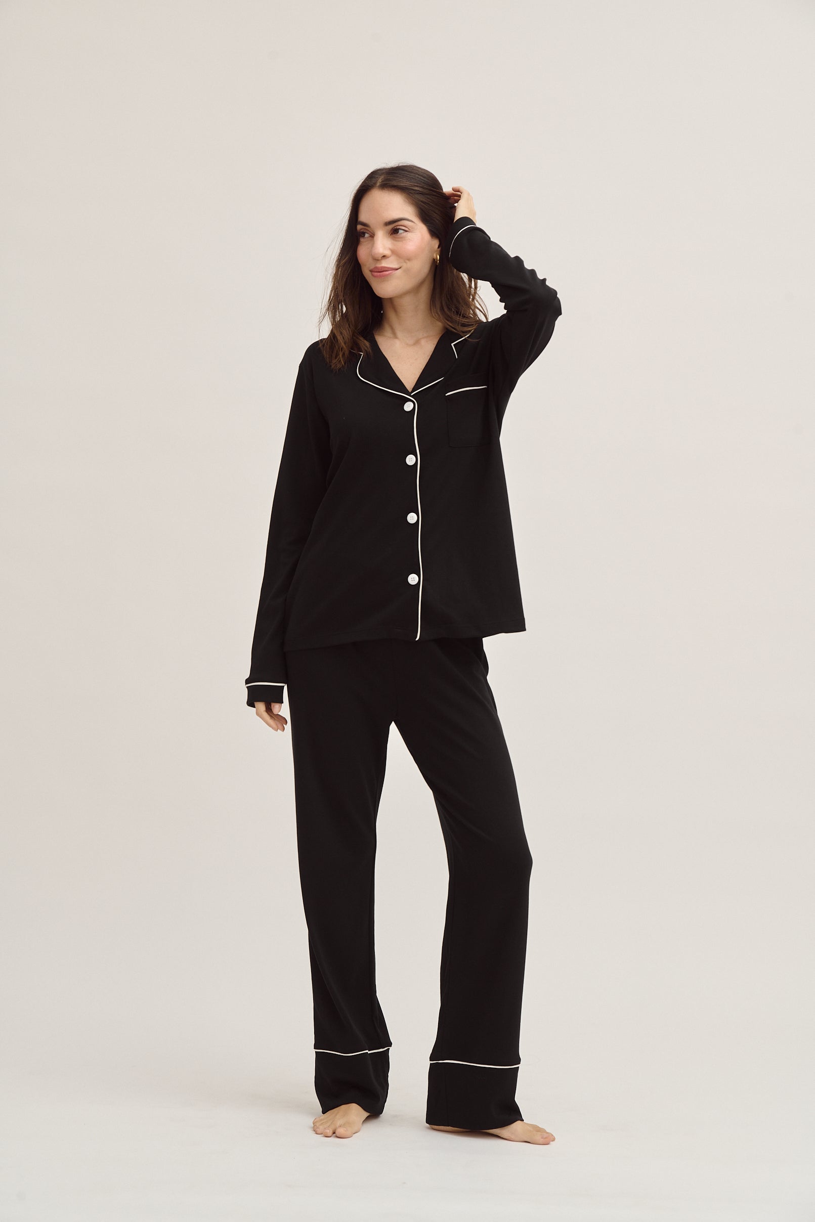 Pima Cotton Pajamas - Classic Black Pajama Set | Soft Breathable Nightwear