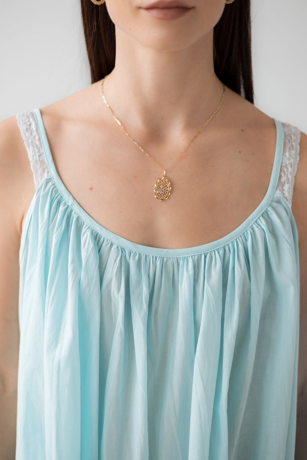 Sleeveless Cotton Gown - Lightweight Sleepwear With Soft Gathered Neckline & Lace Straps