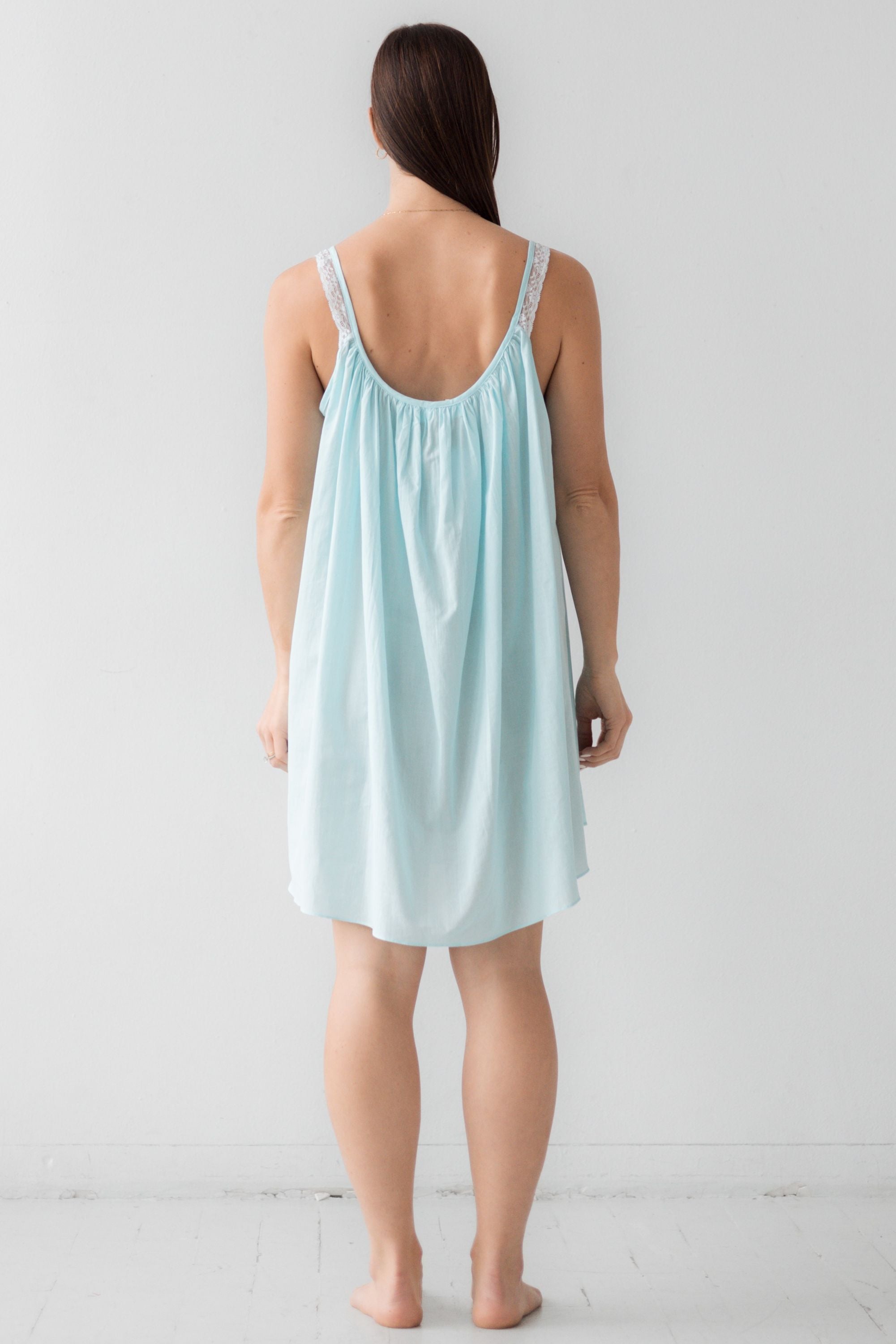 Sleeveless Cotton Gown - Lightweight Sleepwear With Soft Gathered Neckline & Lace Straps