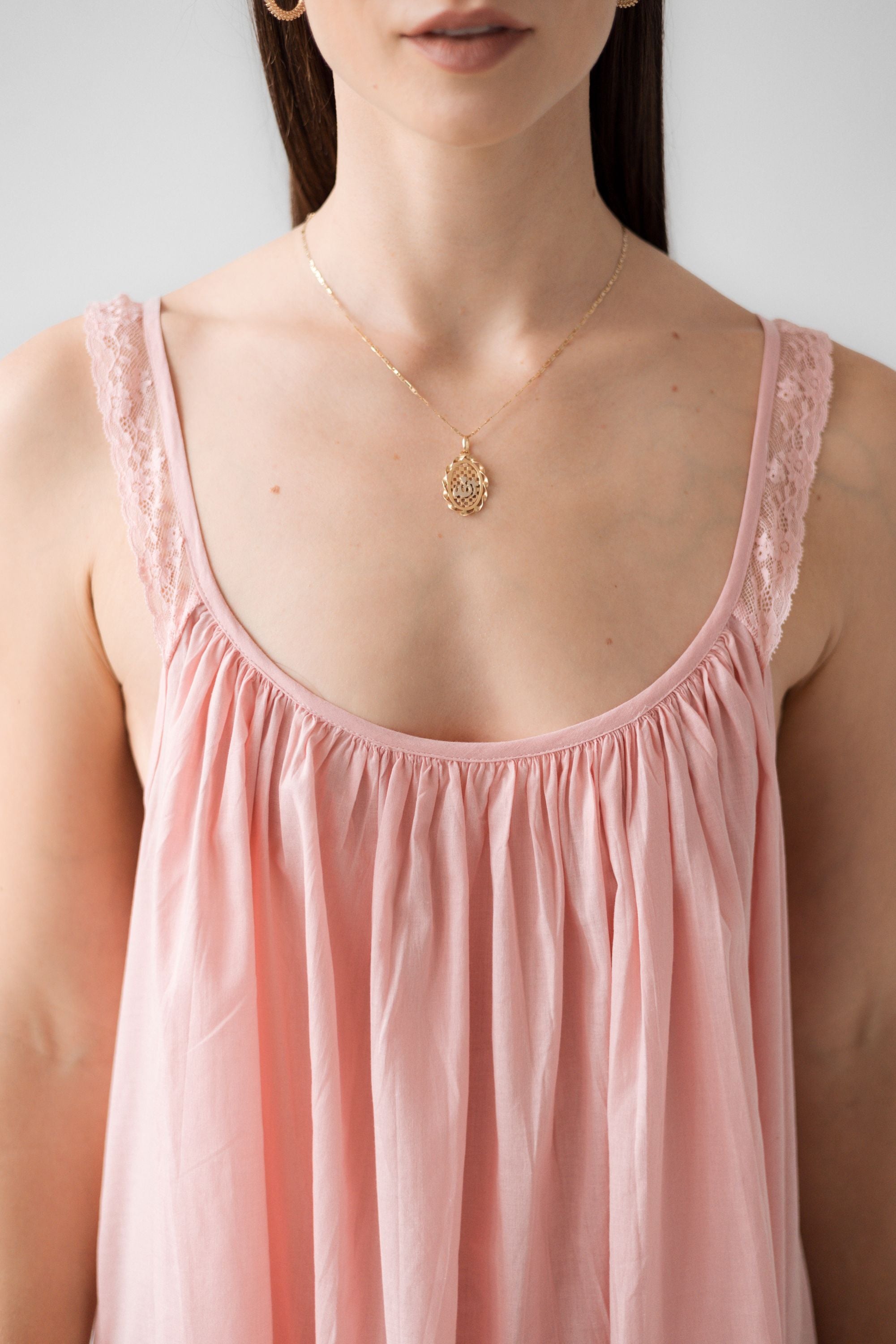 Sleeveless Cotton Gown - Lightweight Sleepwear With Soft Gathered Neckline & Lace Straps