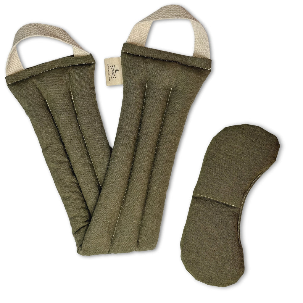 Eye Mask Neck Wrap Therapy Pack Bundle - Olive Green Soothing Heat Cold Relief
