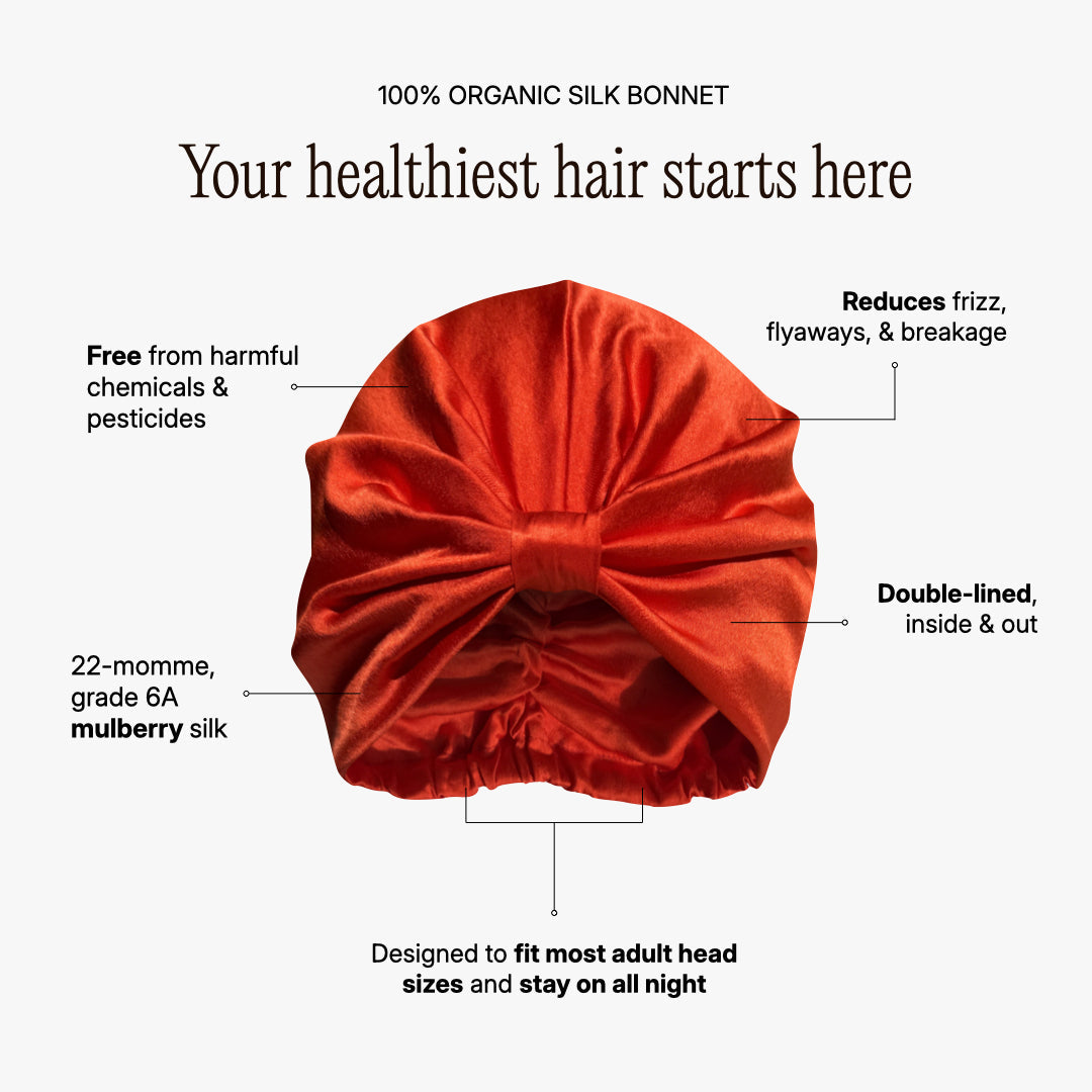 Organic Silk Hair Bonnet - Mulberry Double Lined Tomato Red Luxury Accessory