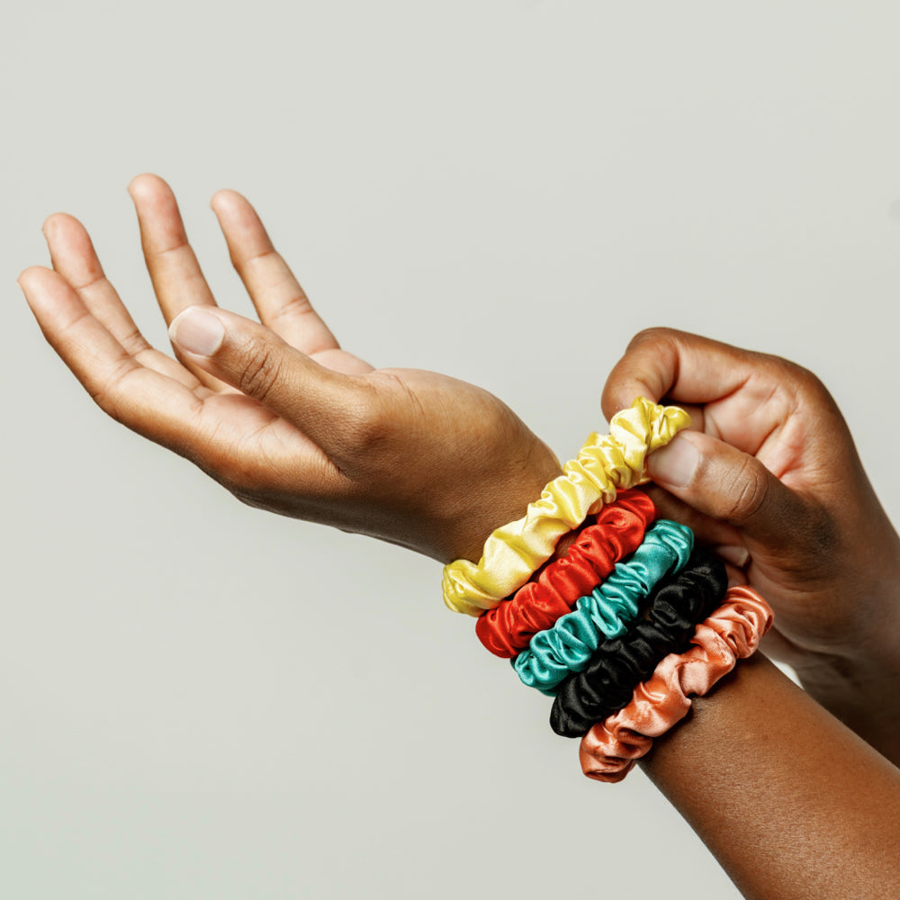 Organic Silk Scrunchie – Small Peachy Coral Mulberry Silk Hair Tie