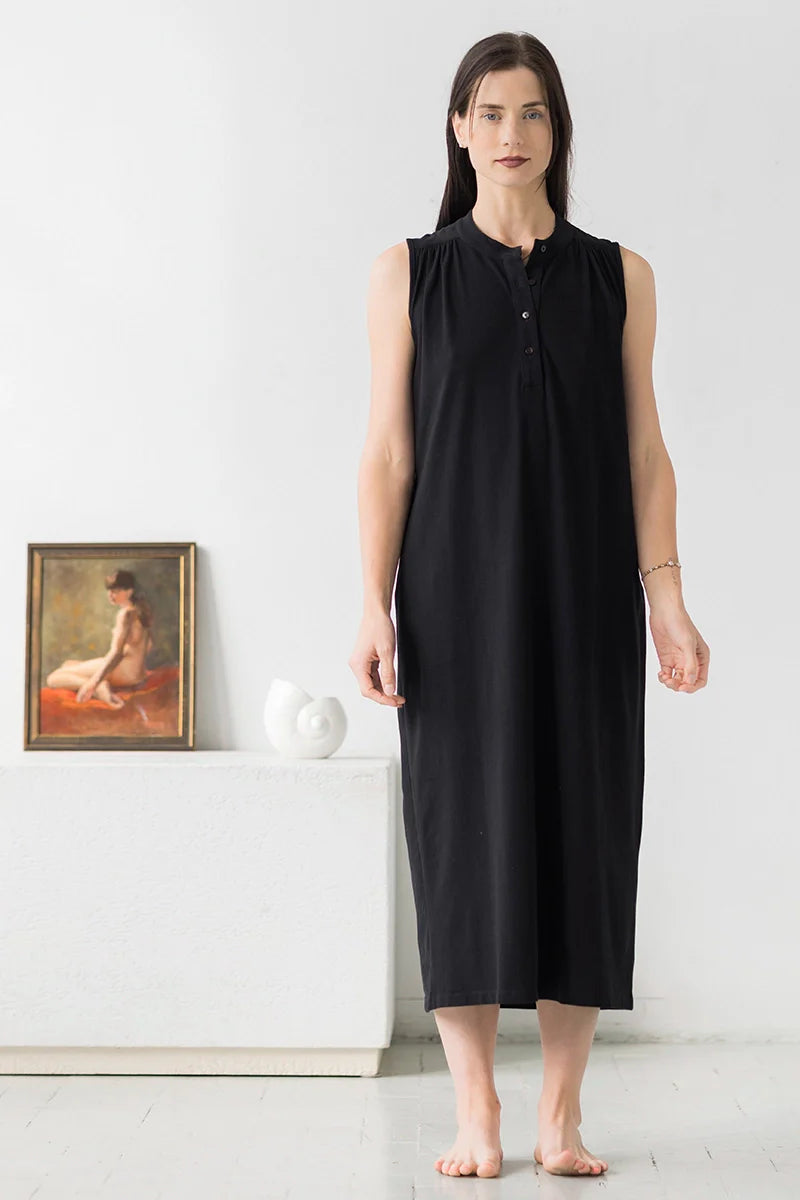 Cotton Day Dress - Sleeveless Maxi Sleep Shirt, Soft Pima Cotton Lounge Wear