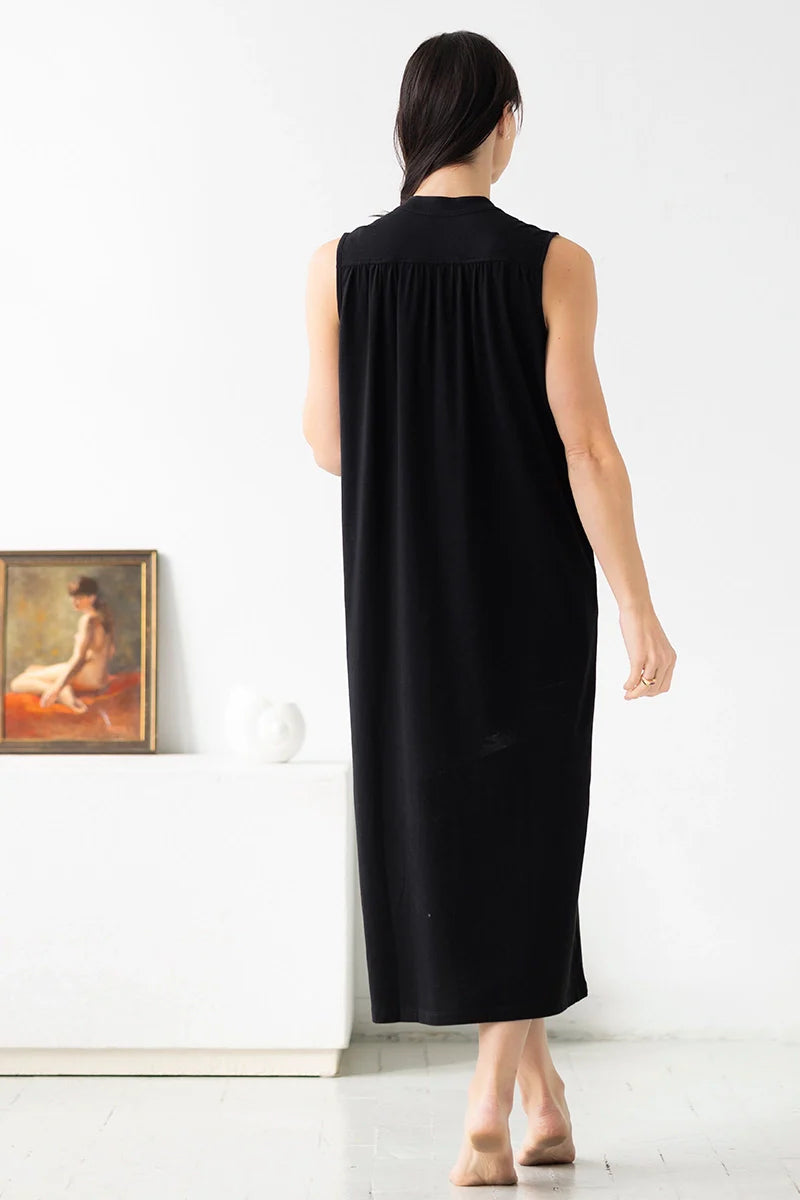 Cotton Day Dress - Sleeveless Maxi Sleep Shirt, Soft Pima Cotton Lounge Wear