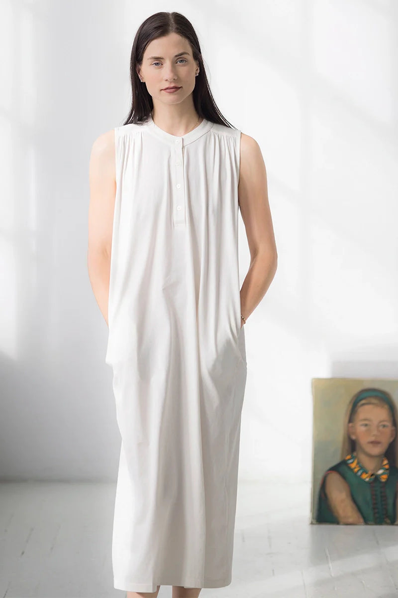 Cotton Day Dress - Sleeveless Maxi Sleep Shirt, Soft Pima Cotton Lounge Wear